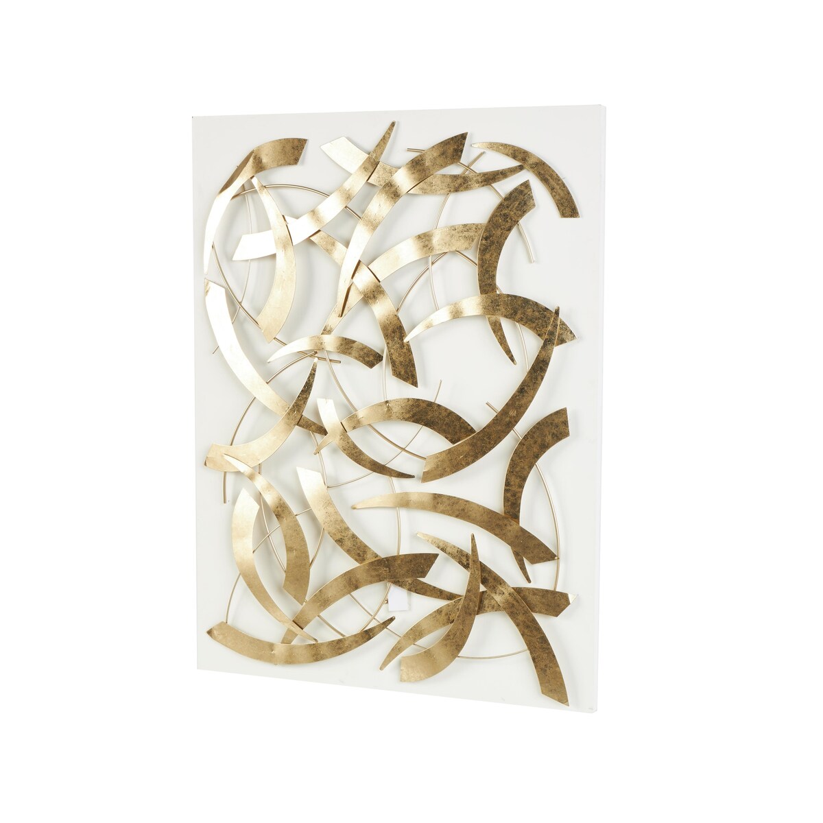 Metal Abstract Metallic Curved Rod Home Wall Decor with White Wood Backing - Gold - Roche River Decor