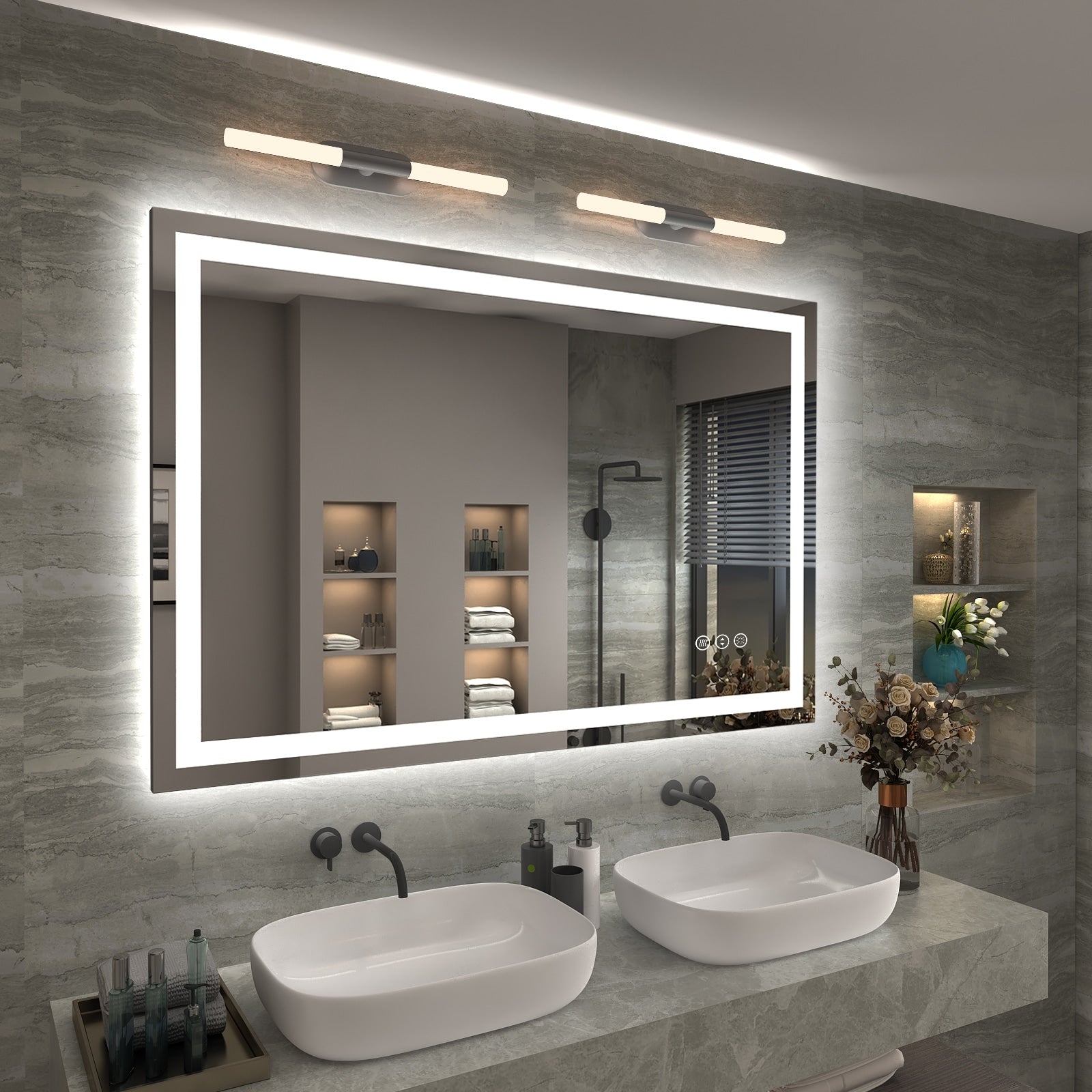 Apmir Full Size Frameless Front and Back LED Lighted Bathroom Vanity Mirror Anti-Fog in Tempered Glass & ETL