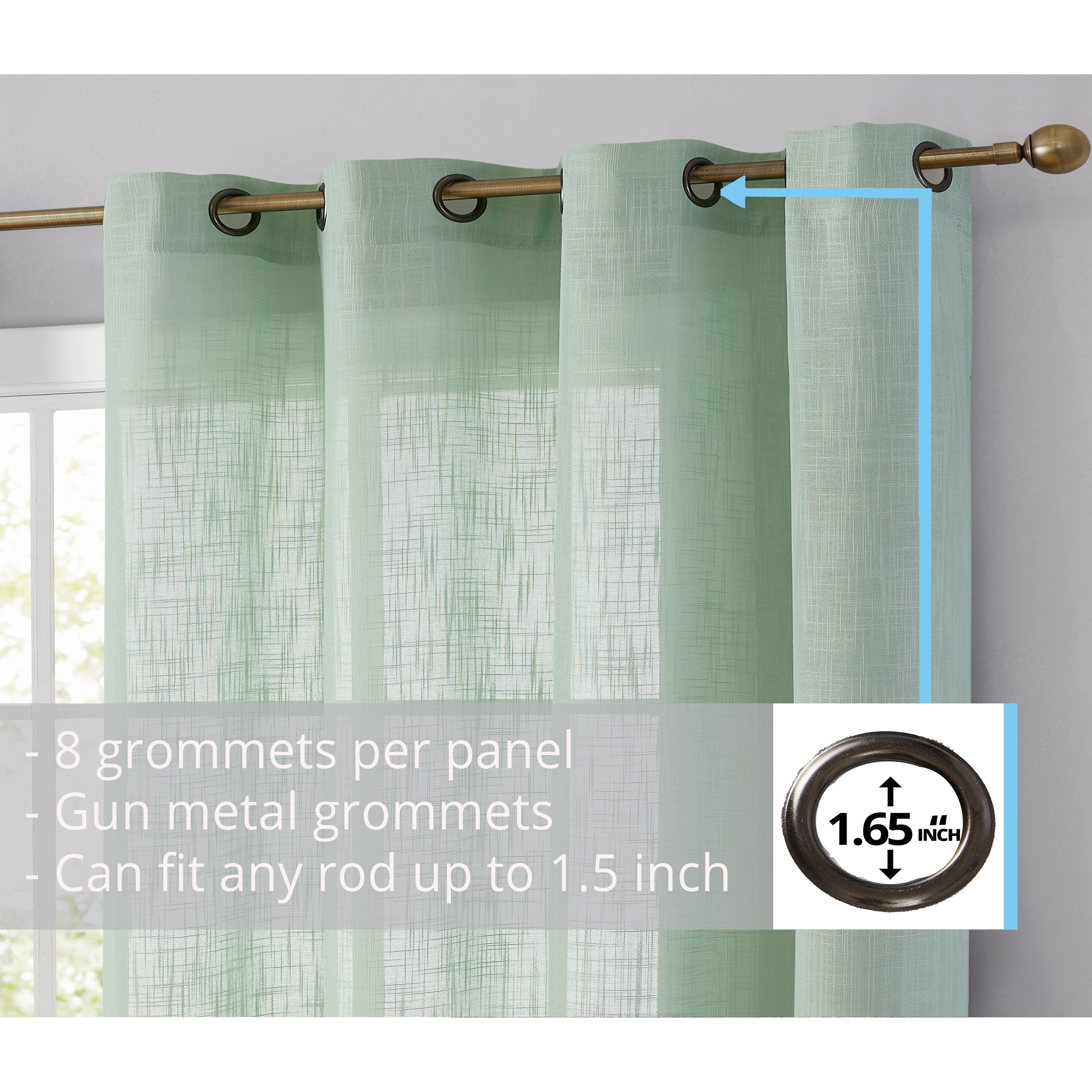 HLC.me Abbey Faux Linen Textured Semi Sheer Privacy Light Filtering Transparent Window Grommet Curtain Panels, Pair