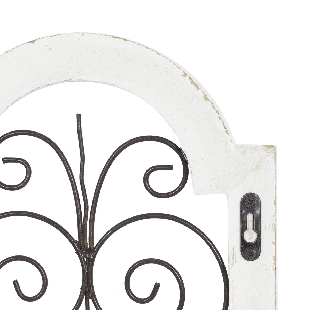 Wood Scroll Arched Window Inspired Home Wall Decor with Metal Scrollwork Relief - White - Roche River Decor