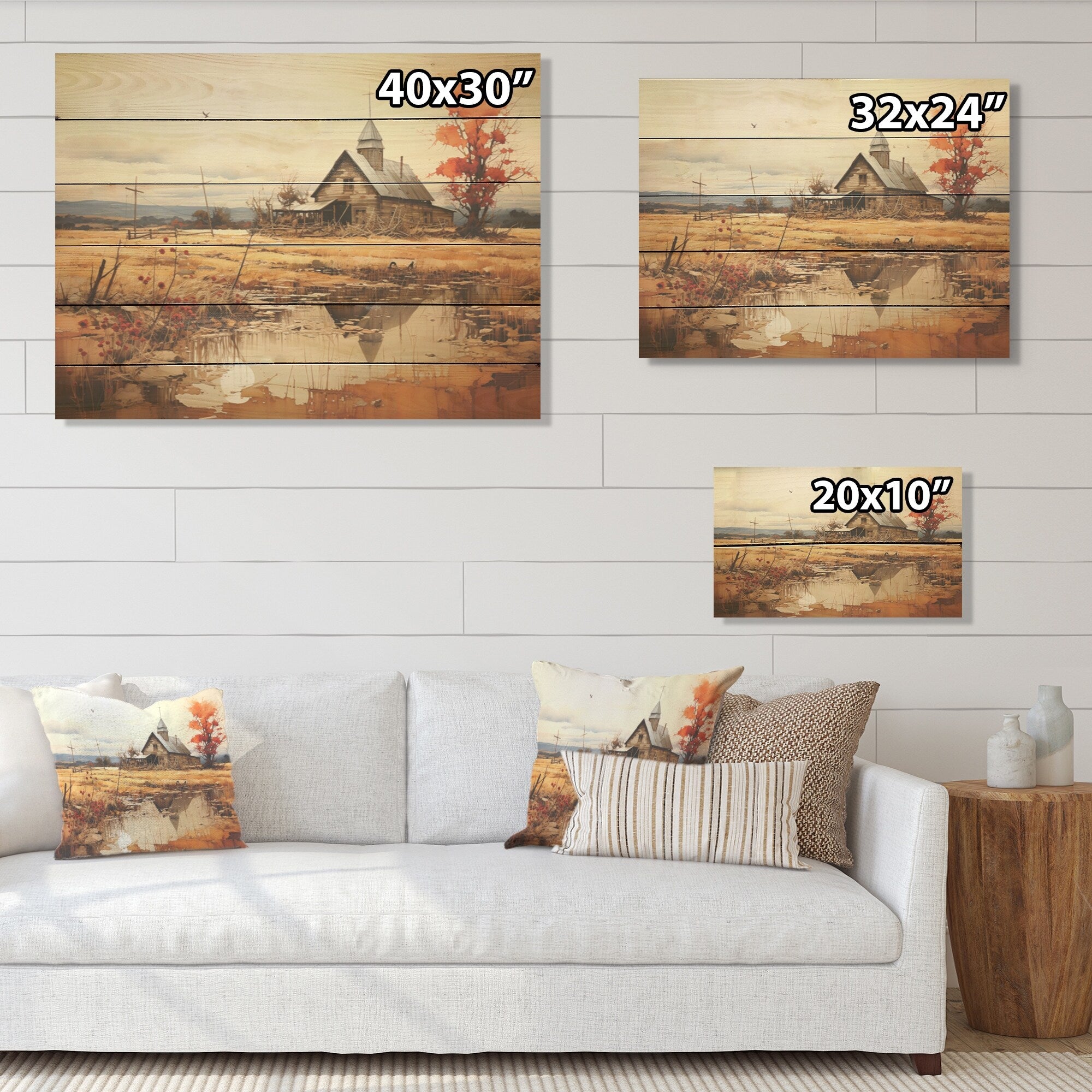 Designart Peaceful Barnyard Landscape I Farm Wood Wall Decor - Country Coral Wood Panel On Natural Pine Wood