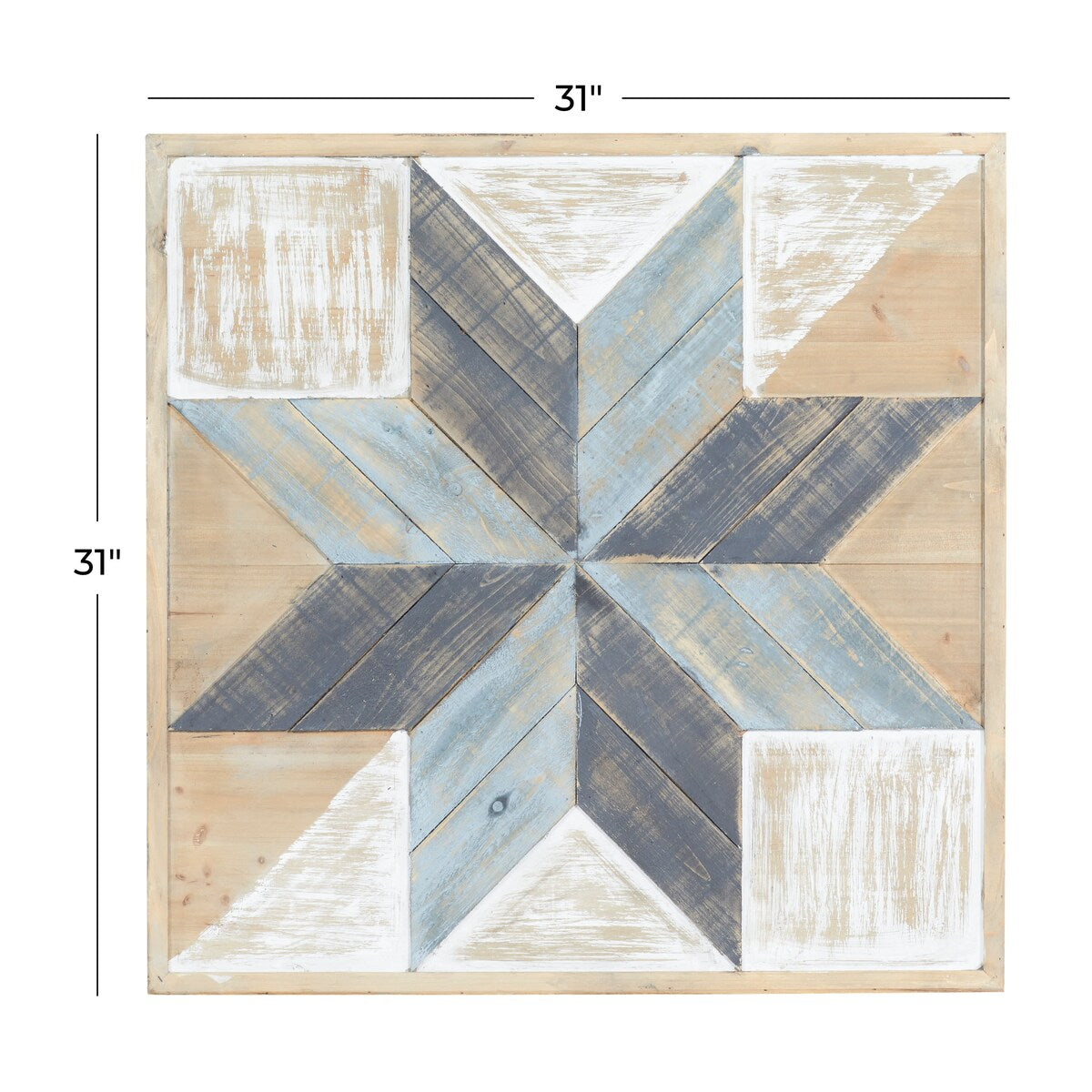 Wood Geometric Handmade Southwestern Star Home Wall Decor with Cream and Brown Accents - Blue - Roche River Decor