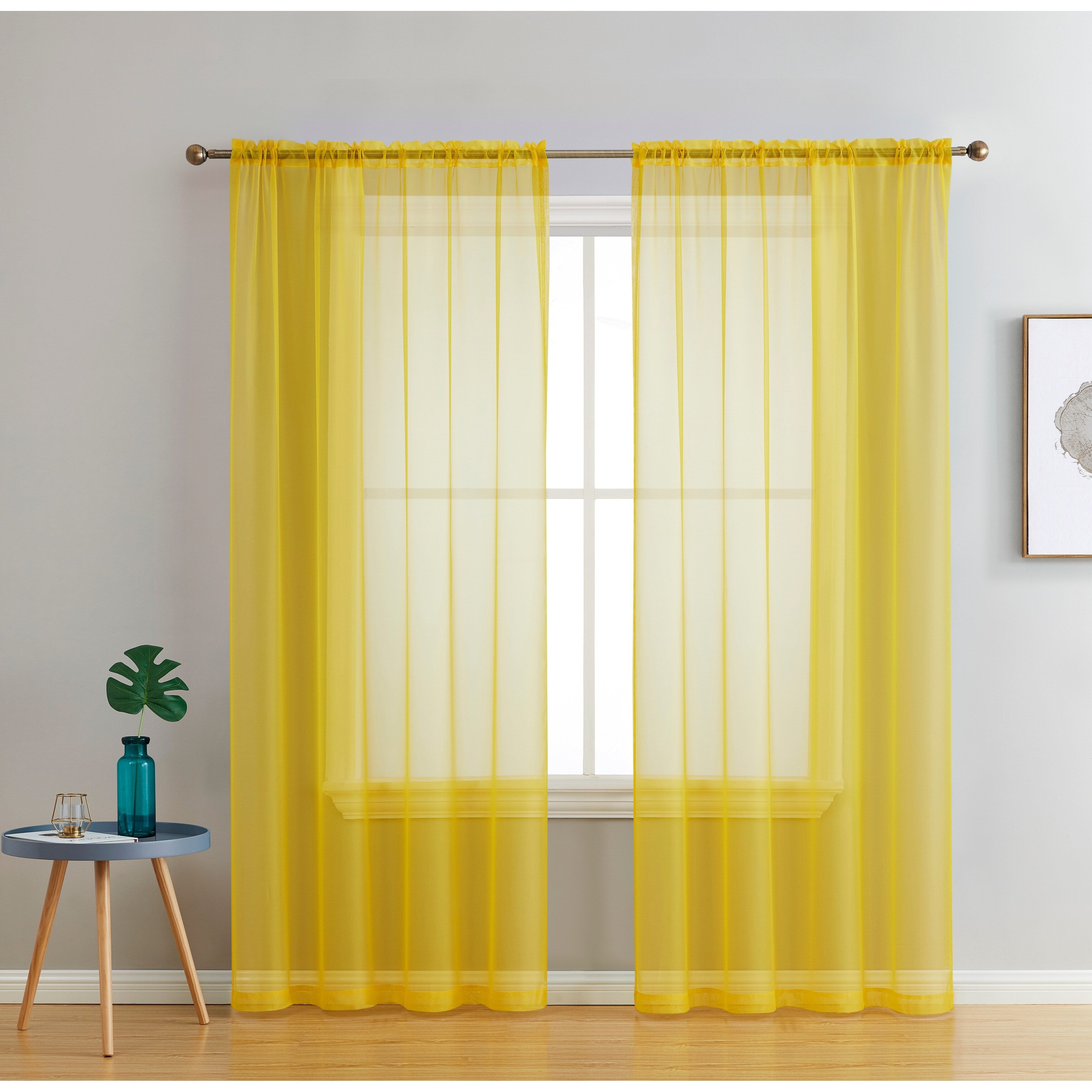 HLC.me Sheer Voile Window Treatment Rod Pocket Curtain Panels for Bedroom, Living Room, Kitchen - Set of 2 panels