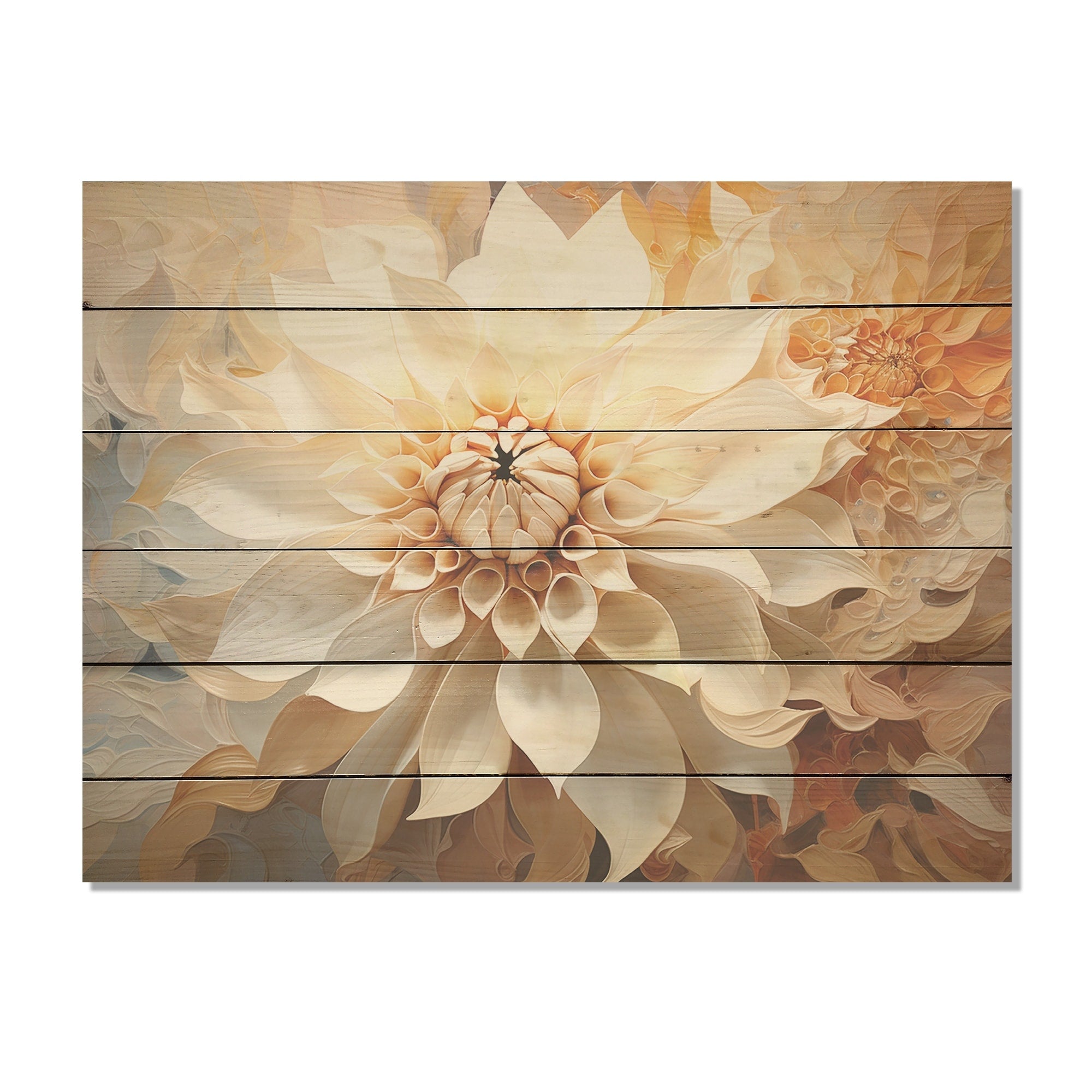 Designart White Dahlia Flower Minimalism Dahlia Wood Wall Decor - Traditional Beige Wood Panel On Natural Pine Wood