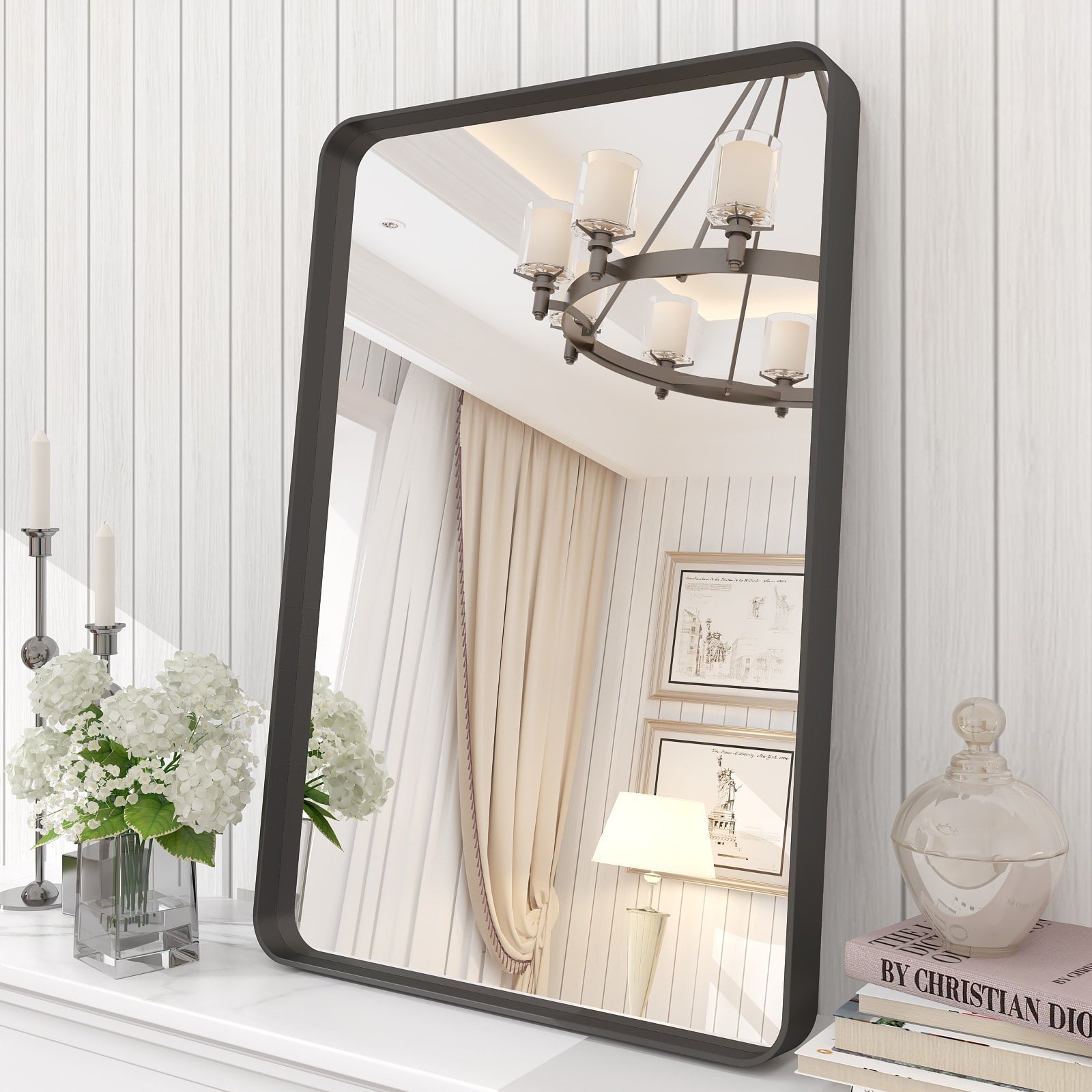 KIOTEE High-Strength Tempered Glass Bathroom Vanity Wall Mirror Modern Metal Framed