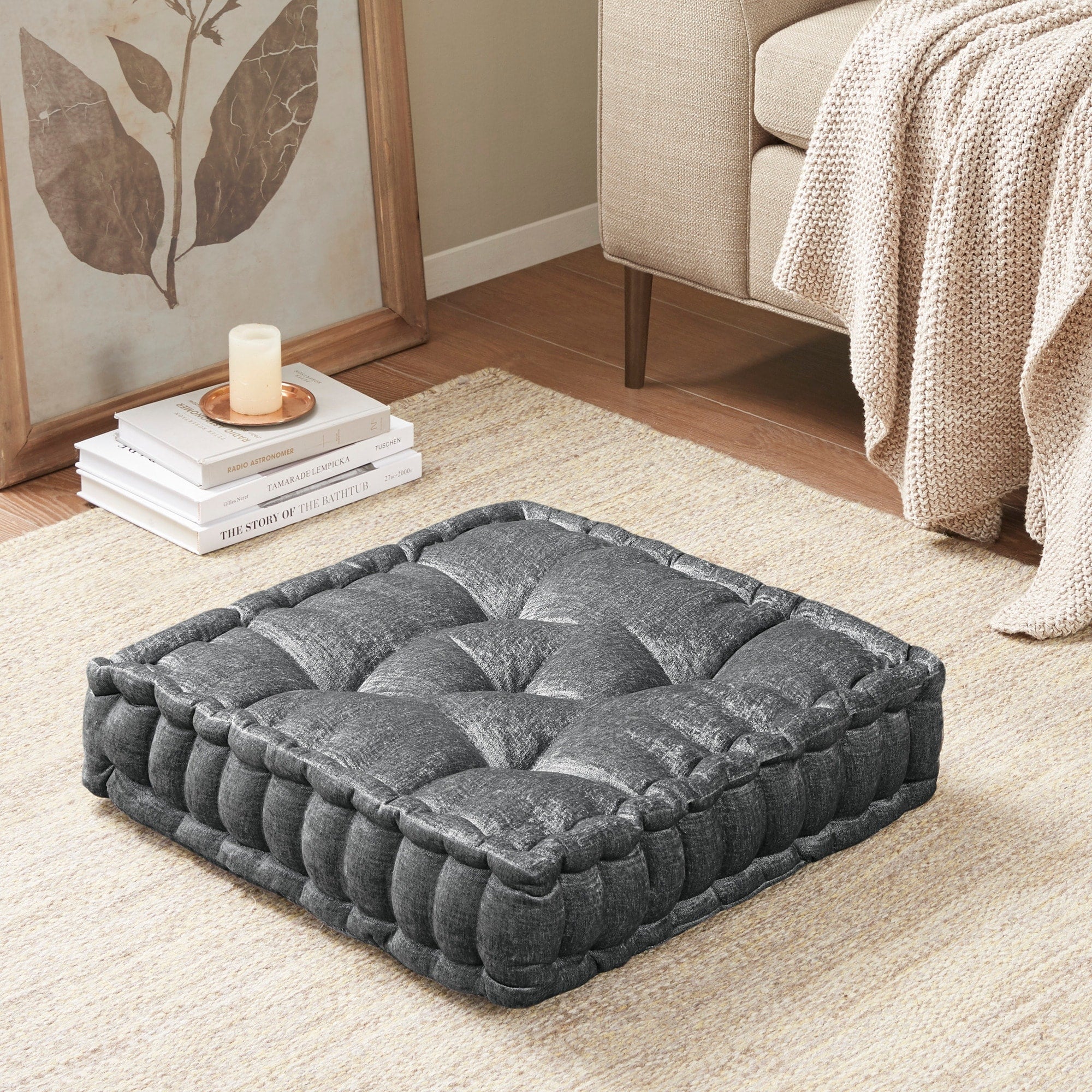 Intelligent Designs Charvi Poly Chenille Square Floor Pillow Cushion