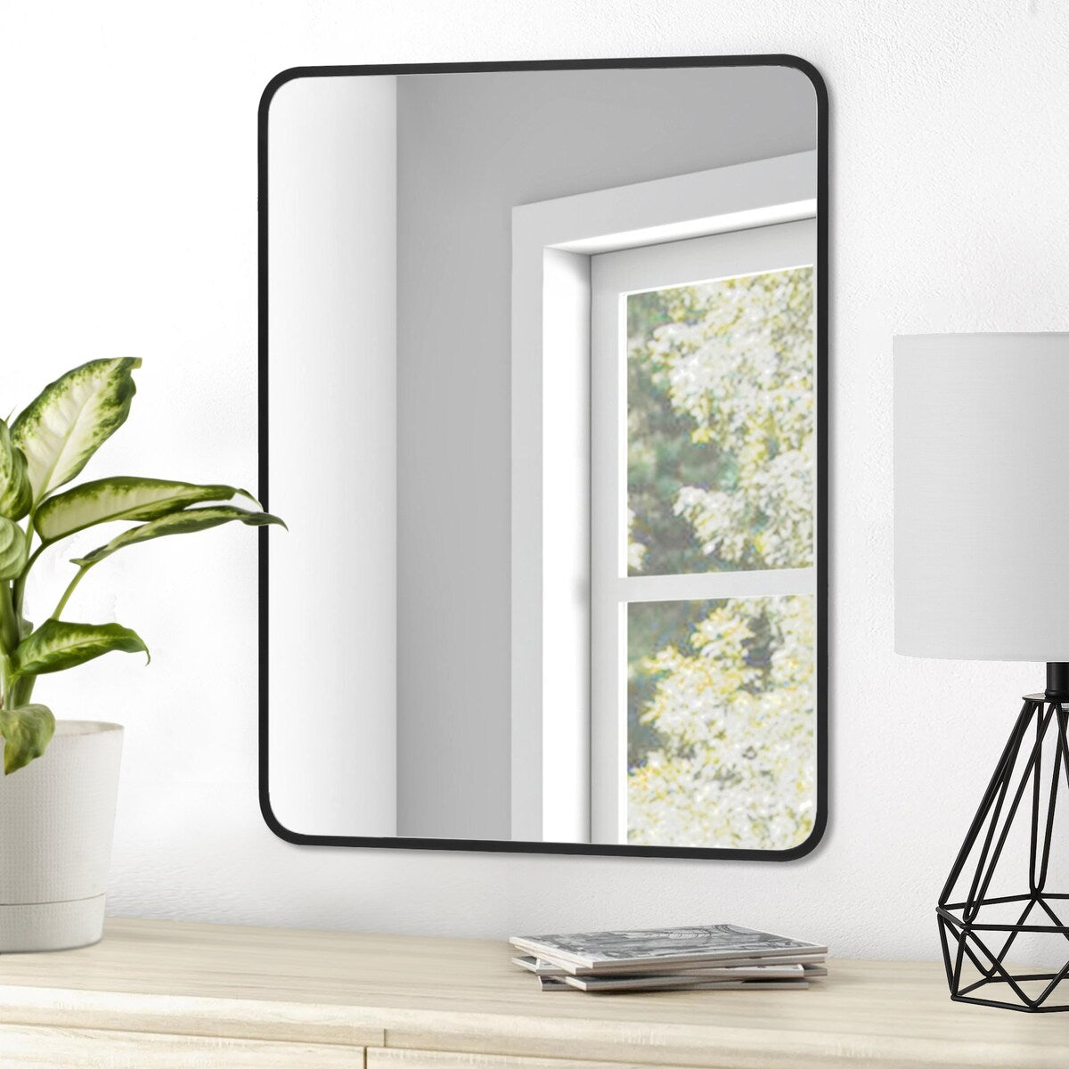 Rounded Rectangular Metal Framed Bathroom Vanity Mirror