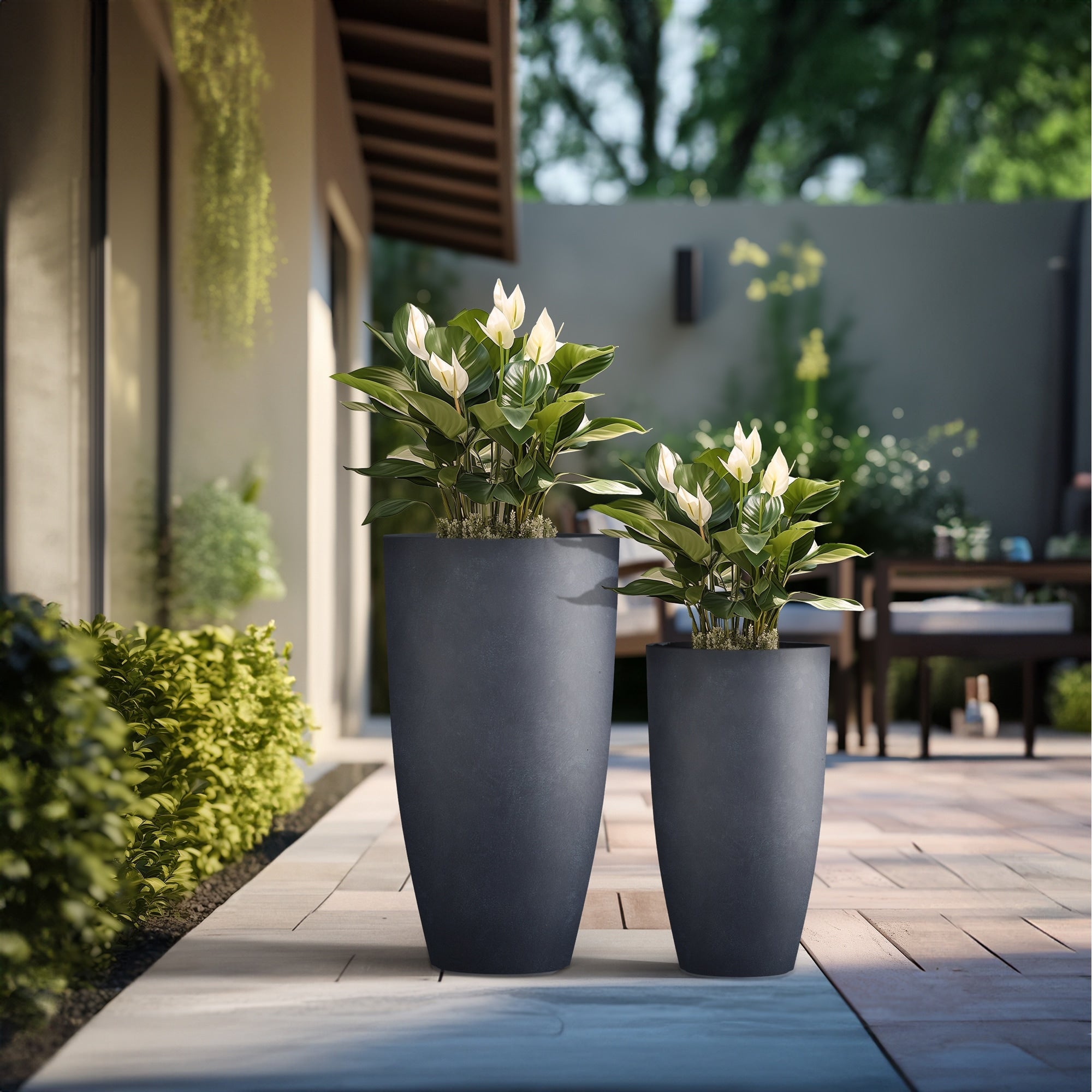 Tall Concrete Round Plant Pots / Large Indoor and Outdoor flower Planters