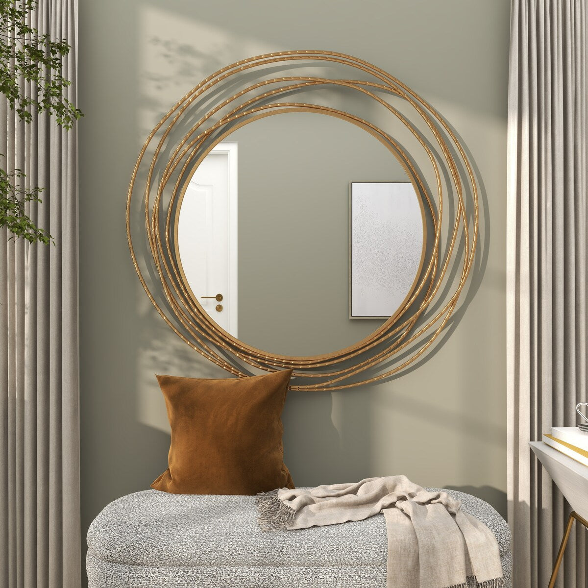 Metal Room Wall Mirror with Overlapping Ring Frame - Gold - Roche River Decor