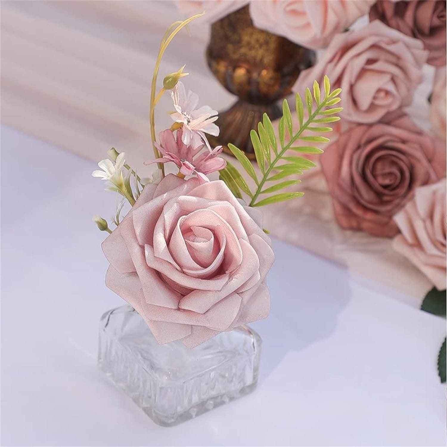 25pcs Dusty Rose Ombre Artificial Roses with Stems - Dusty Rose