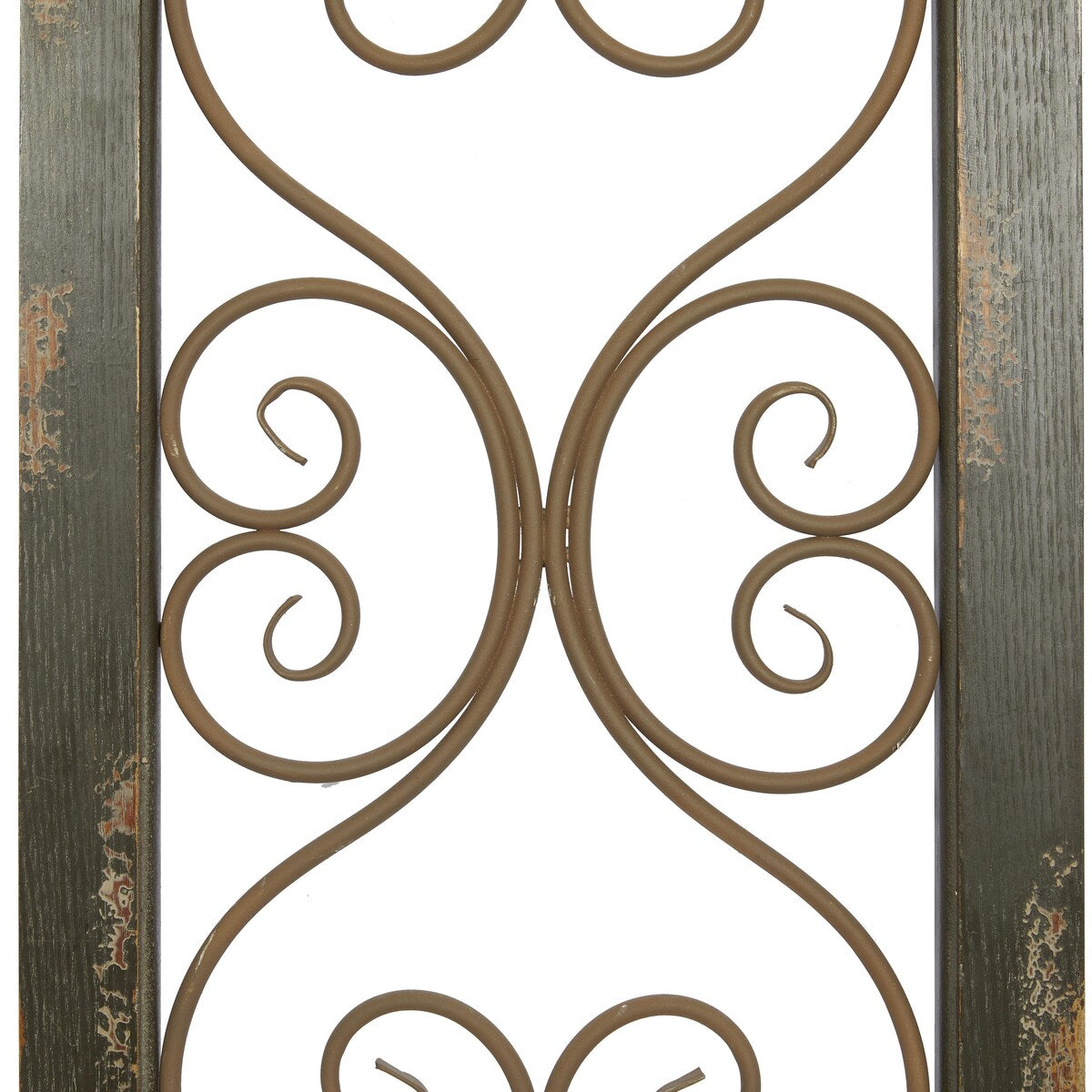 Wood Scroll Arched Window Inspired Home Wall Decor with Metal Scrollwork Relief - Brown - Roche River Decor