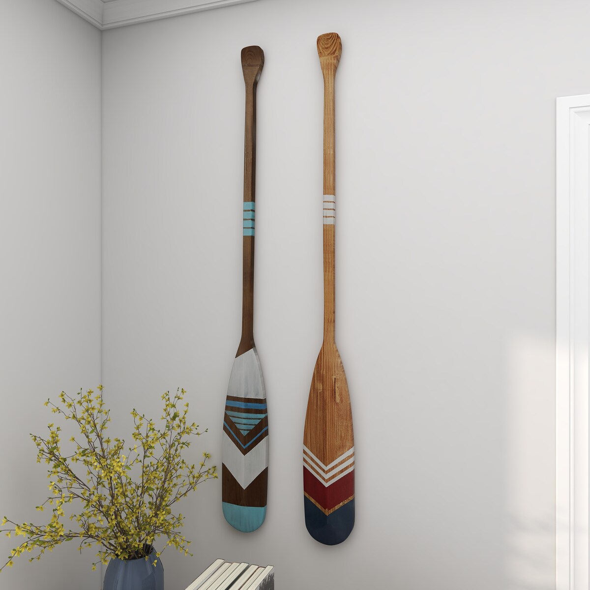 Wood Paddle Novelty Canoe Oar Home Wall Decor with Arrow and Stripe Patterns - Set of 2 Multi Colored - Roche River Decor