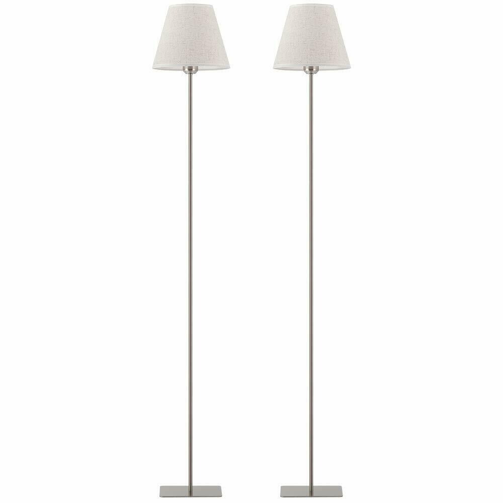 High Metal Floor Lamps with Fabric Shade, Set of 2 - Silver