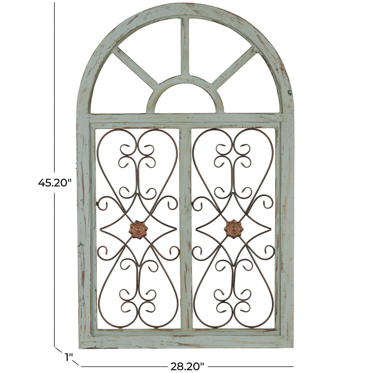 Wood Scroll Arched Window Inspired Home Wall Decor with Metal Scrollwork Relief - Light Blue - Roche River Decor