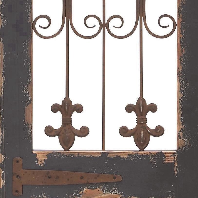 Wood Scroll Distressed Door Inspired Ornamental Home Wall Decor with Metal Wire Details - Brown - Roche River Decor