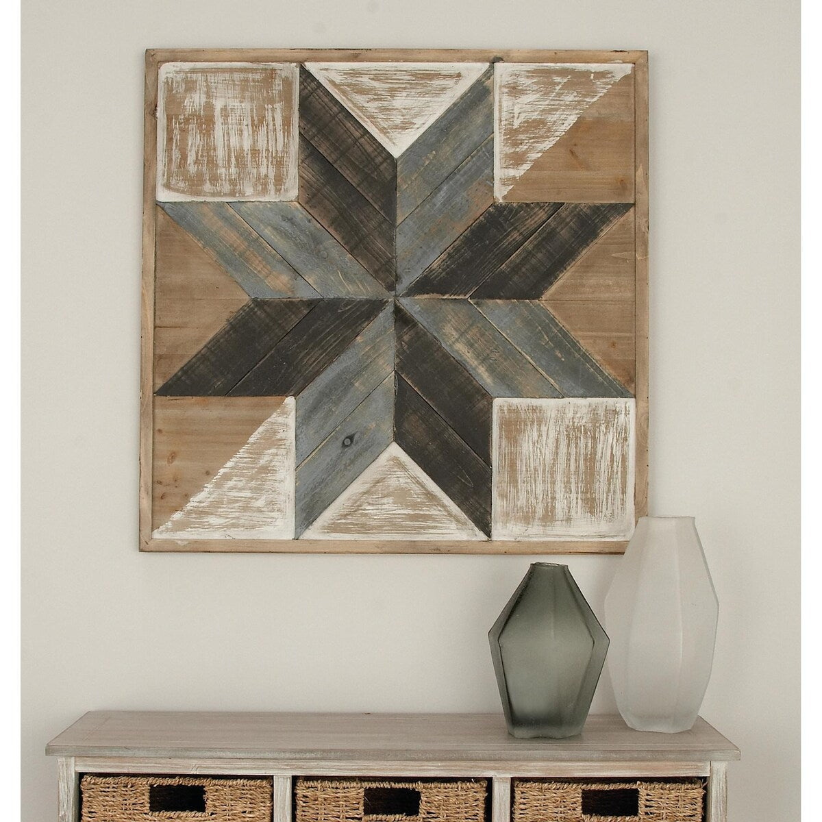 Wood Geometric Handmade Southwestern Star Home Wall Decor with Cream and Brown Accents - Blue - Roche River Decor