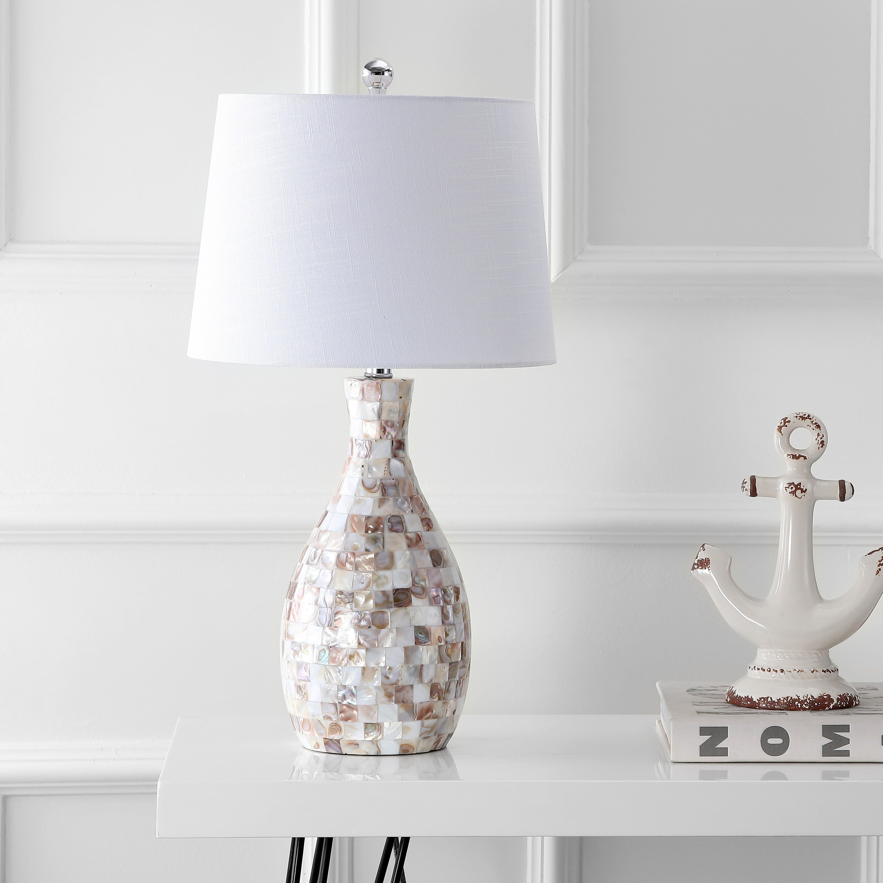 Zuri 26.5 Seashell LED Table Lamp, Ivory/Beige by JONATHAN Y