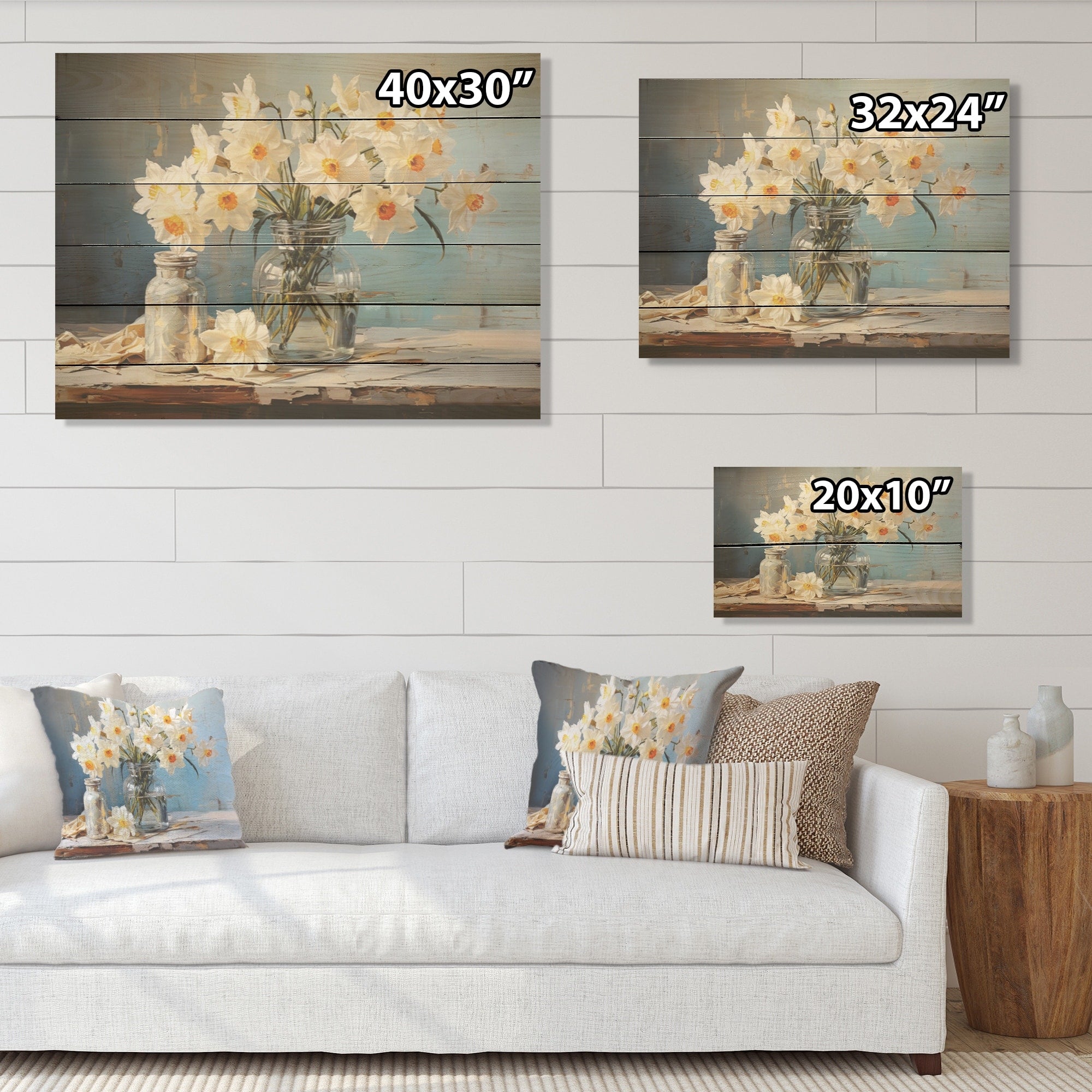 Designart Daffodils Farmhouse Still Life Daffodils Wood Wall Decor Traditional White Wood Panel On Natural Pine Wood