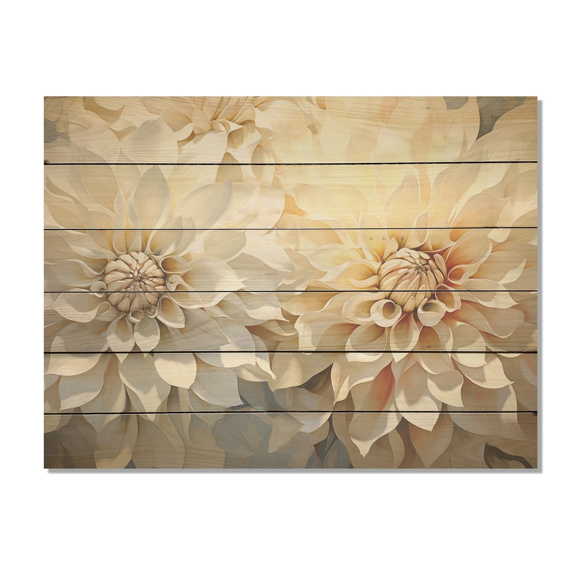 Designart White Dahlia Flowers Minimalism Dahlia Wood Wall Decor - Traditional Beige Wood Panel On Natural Pine Wood