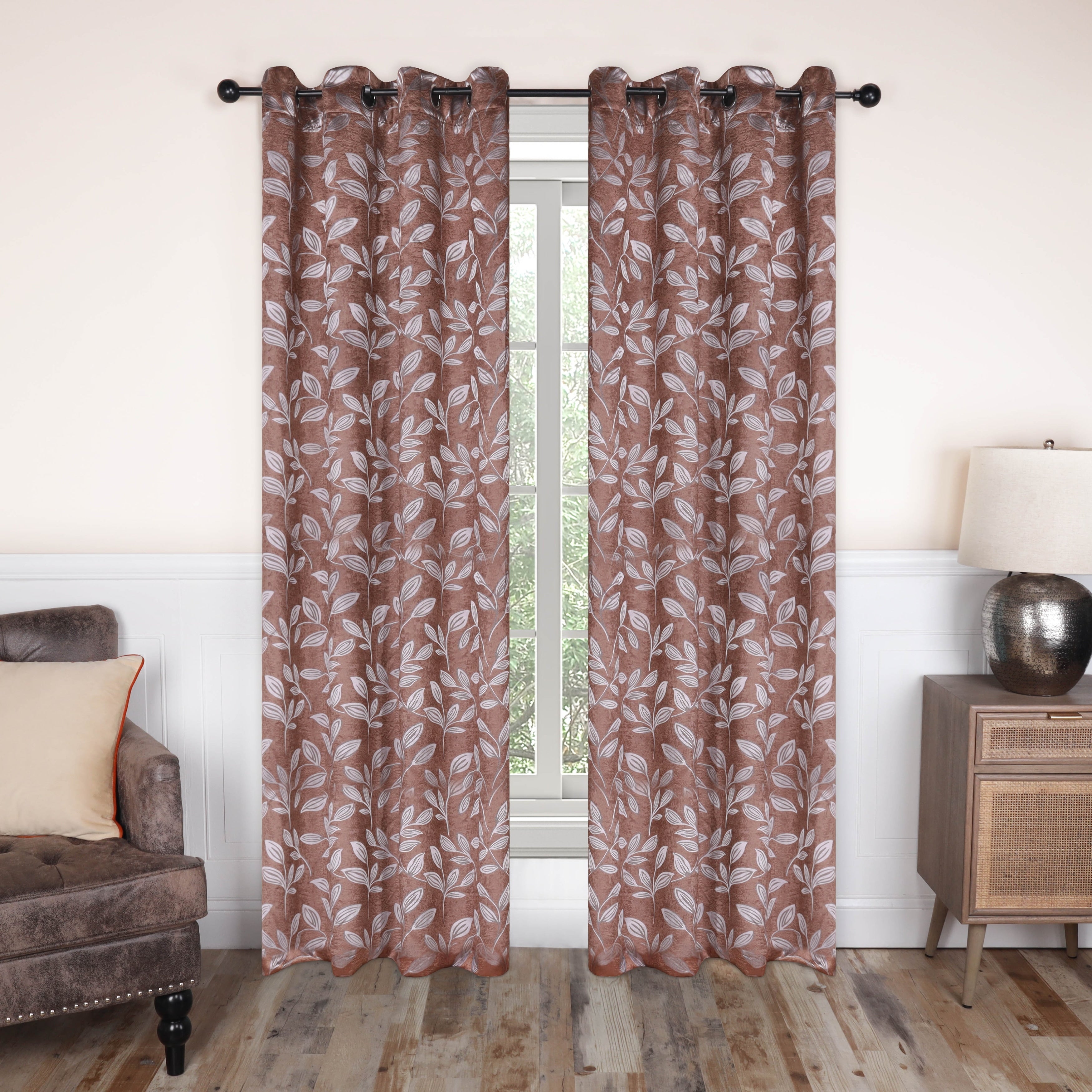 Superior Modern Bohemian Leaves Room Darkening Blackout Curtains, Rod Pocket or Grommets, Set of 2