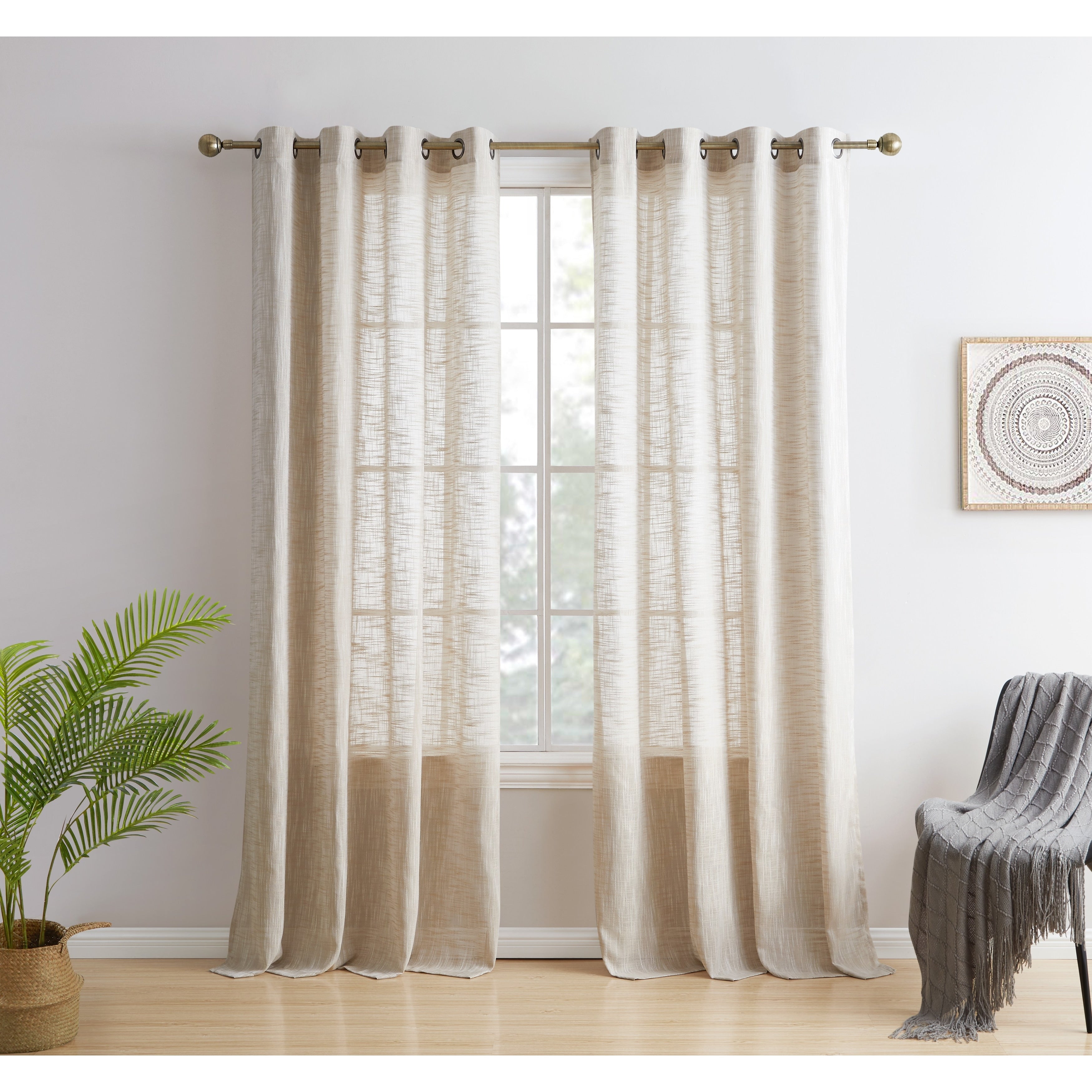 HLC.me Madison Faux Linen Textured Sheer Privacy Sun Light Filtering Window Grommet Thick Curtains Panels, Set of 2