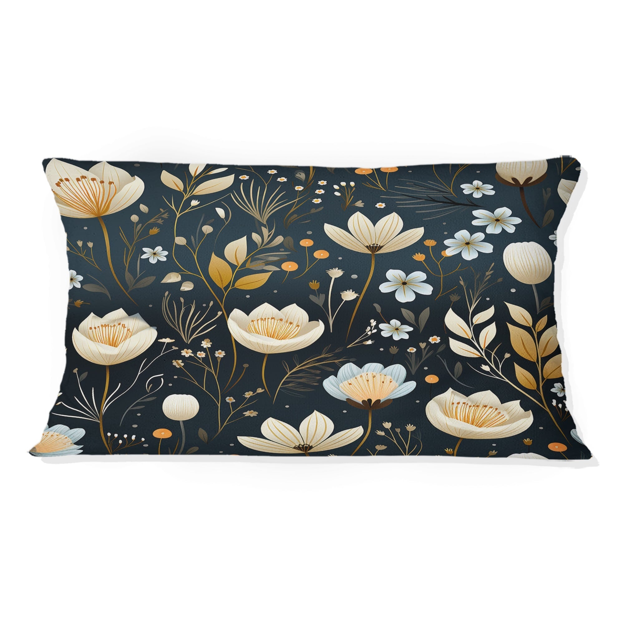 Designart Dark Blue And White Allure Daffodil Pattern III Floral Printed Throw Pillow