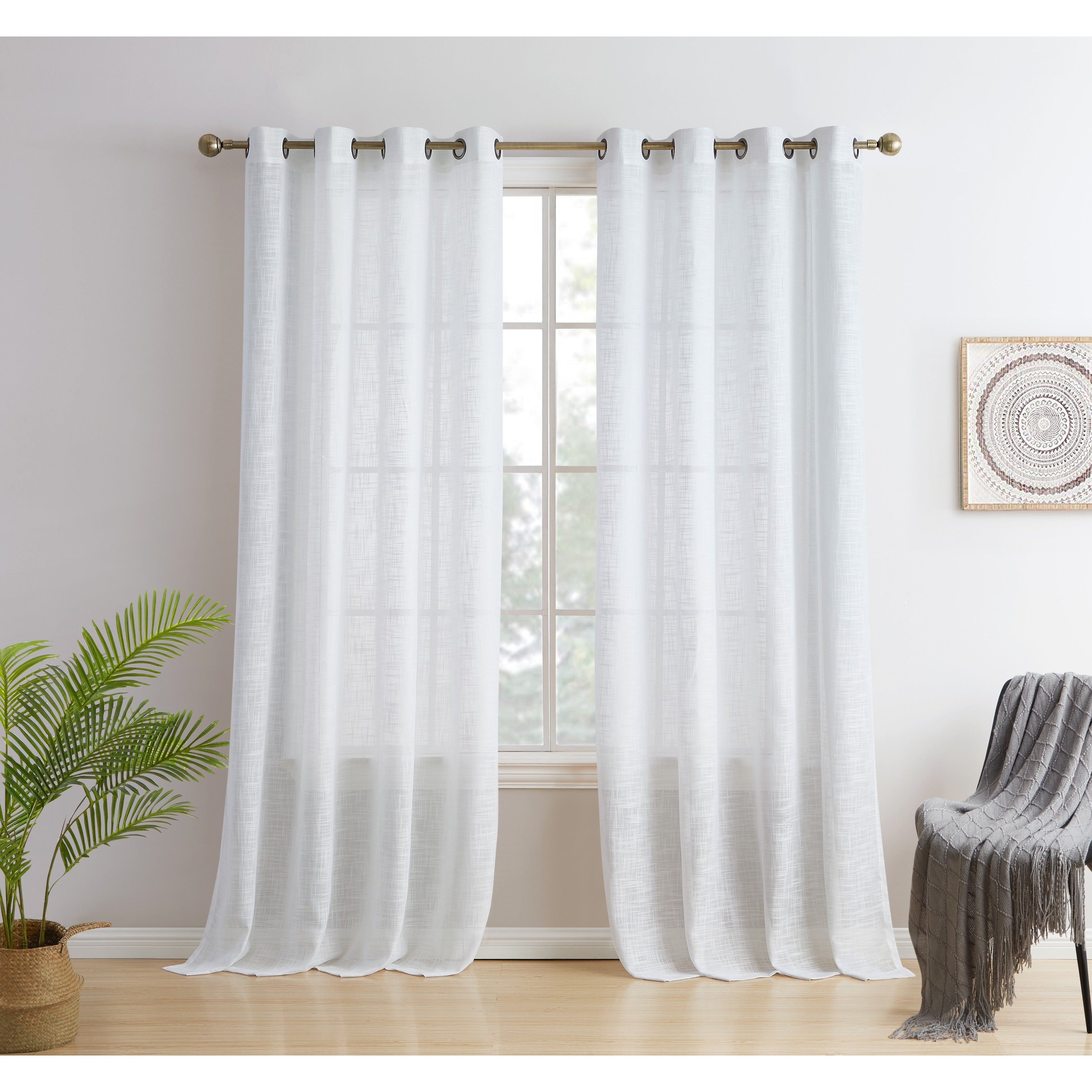 HLC.me Madison Faux Linen Textured Sheer Privacy Sun Light Filtering Window Grommet Thick Curtains Panels, Set of 2