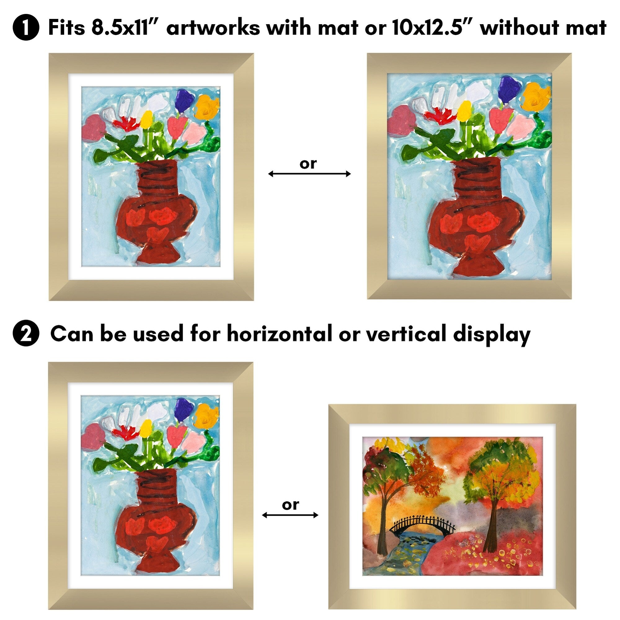 Americanflat 10x12.5 Front-loading Kids Art Frame with Mat