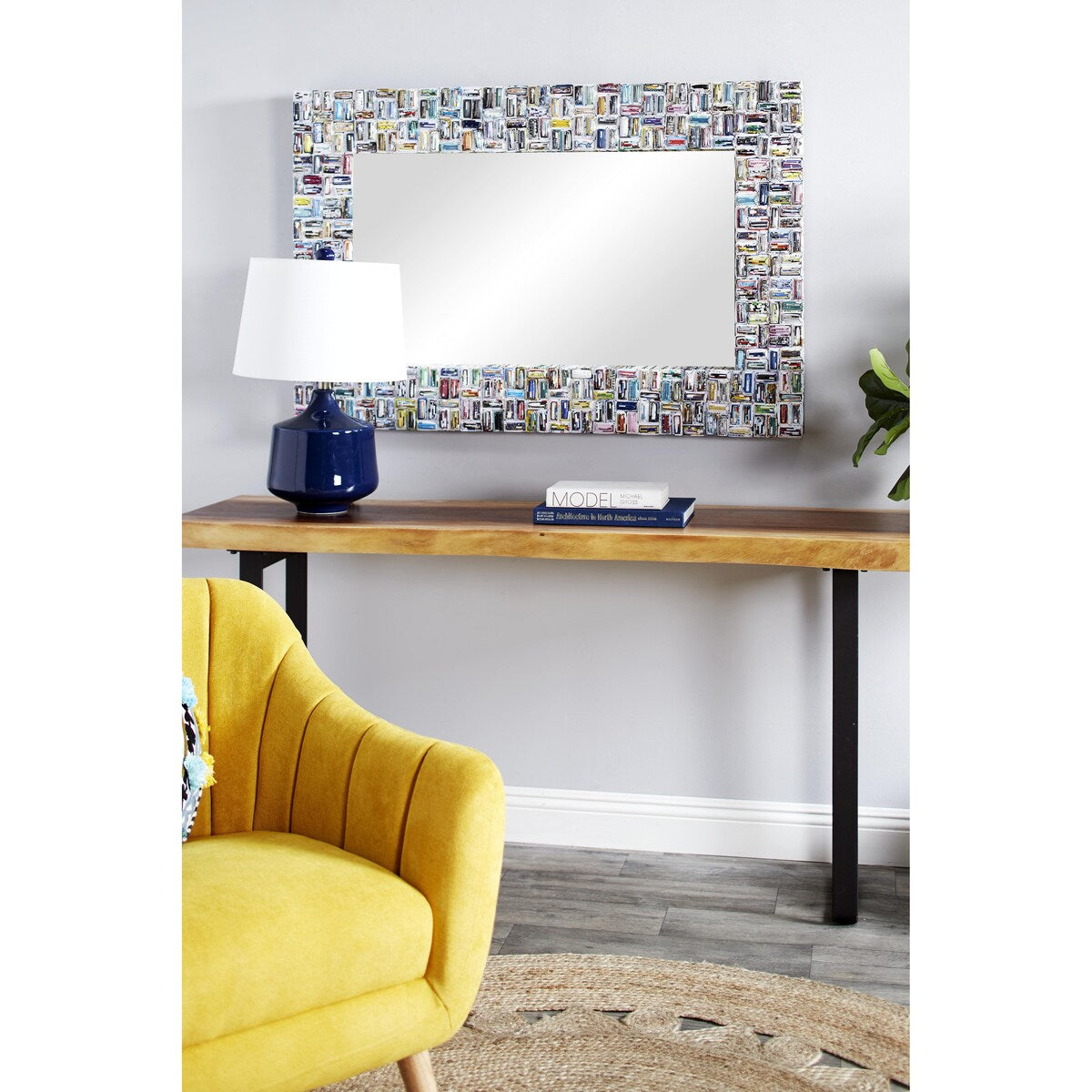 Paper Handmade Recycled Magazine Frame Room Wall Mirror - Multi Colored - Roche River Decor