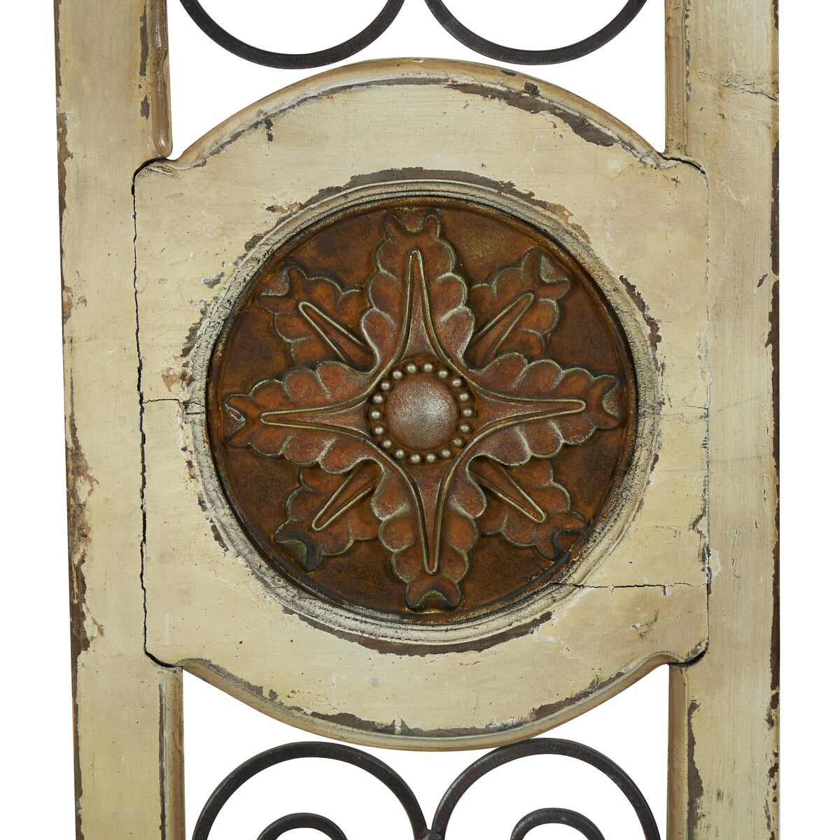 Wood Scroll Distressed Door Inspired Ornamental Home Wall Decor with Metal Wire Details - White - Roche River Decor