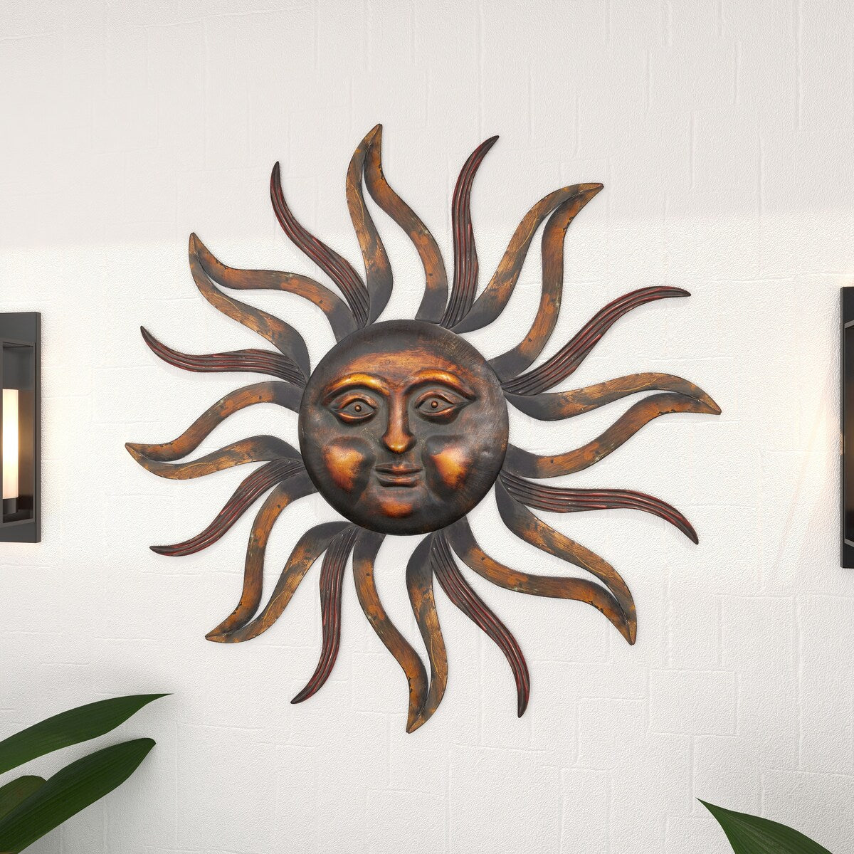 Metal Sun Home Wall Decor with Distressed Copper Like Finish - Brass - Roche River Decor