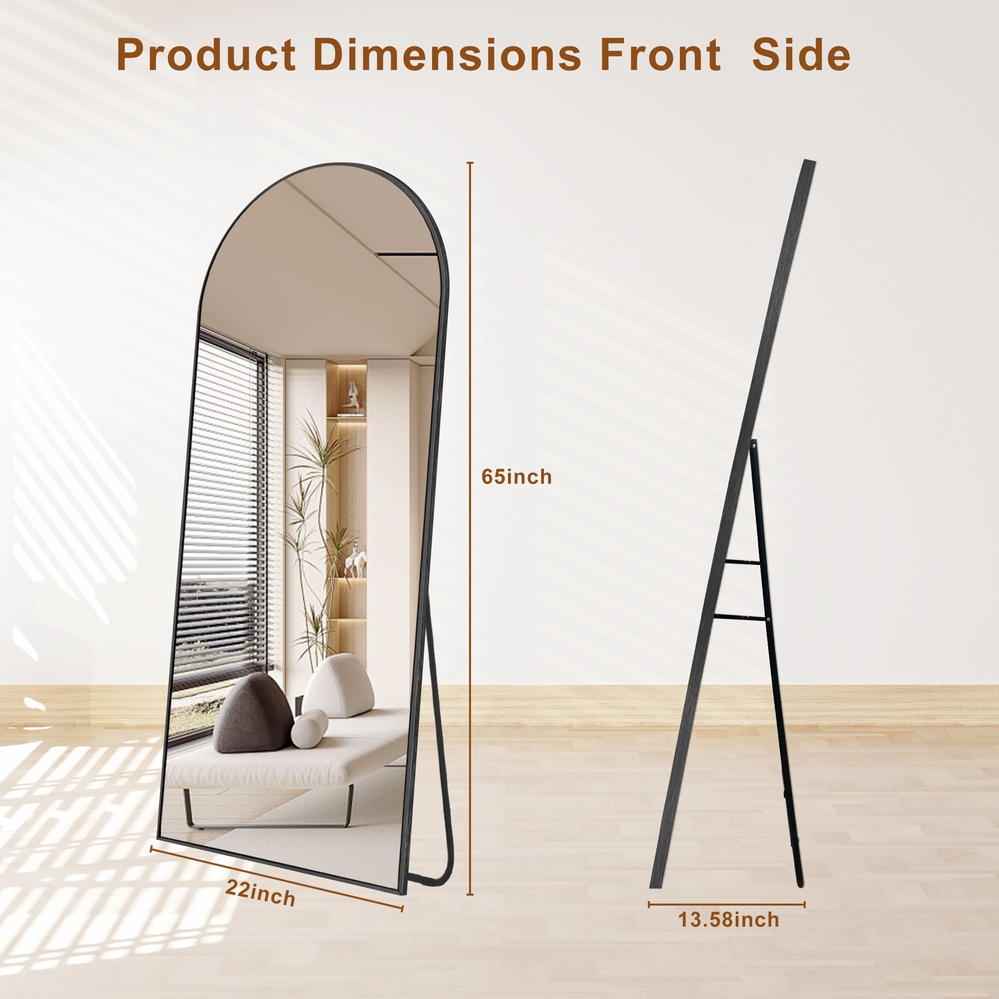 Modern Arched Full Length Aluminum Alloy Floor Mirror Standing Mirror