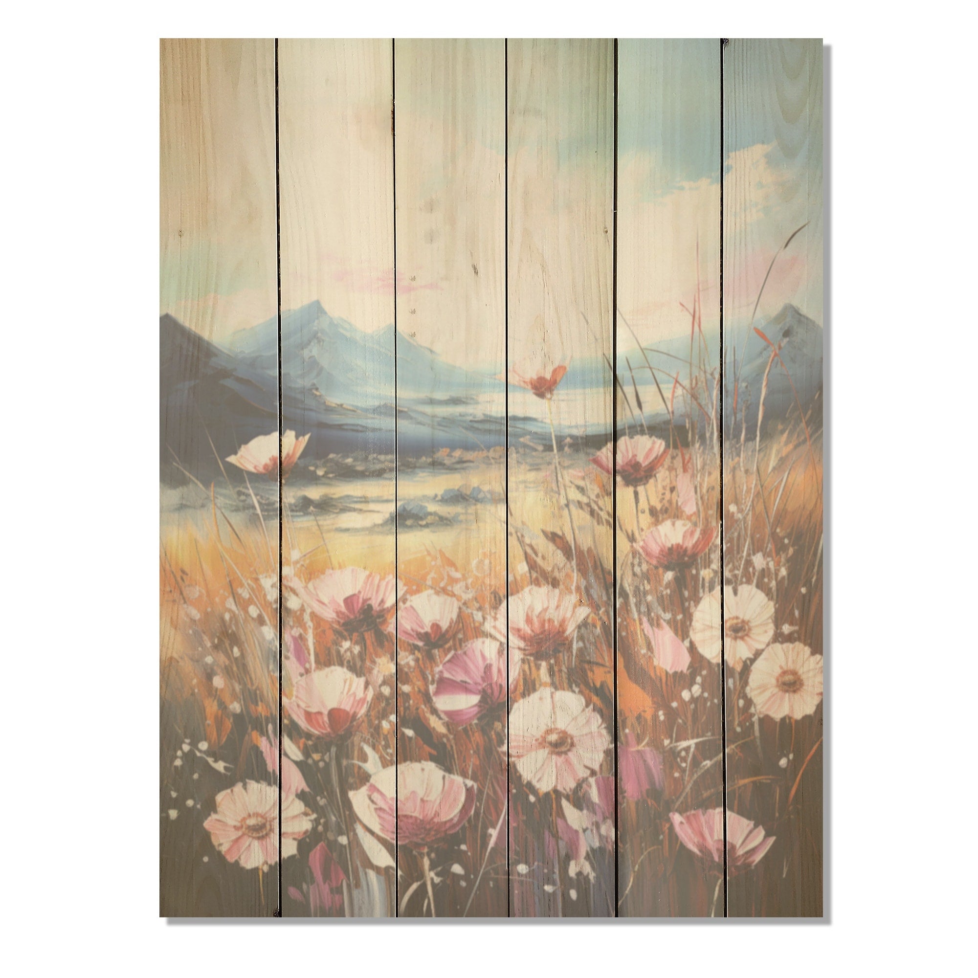 Designart Pink Dandelion Flowers On Lake Flowers Wood Wall Decor - Traditional Pink Wood Panel On Natural Pine Wood