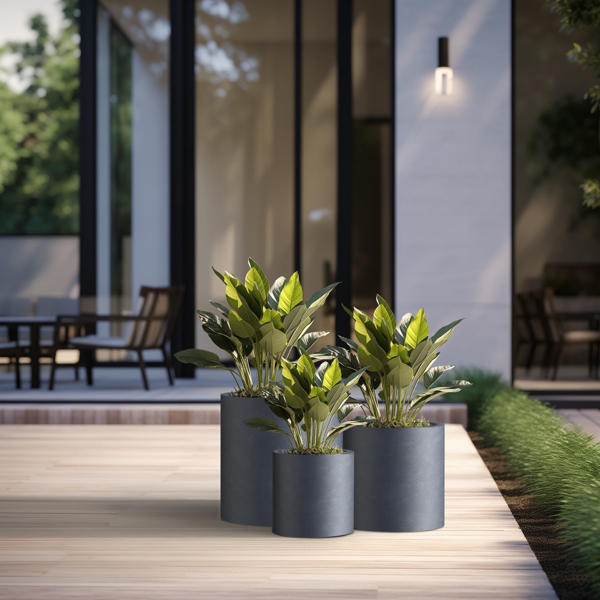 Tall Concrete Round Plant Pots / Large Indoor and Outdoor flower Planters