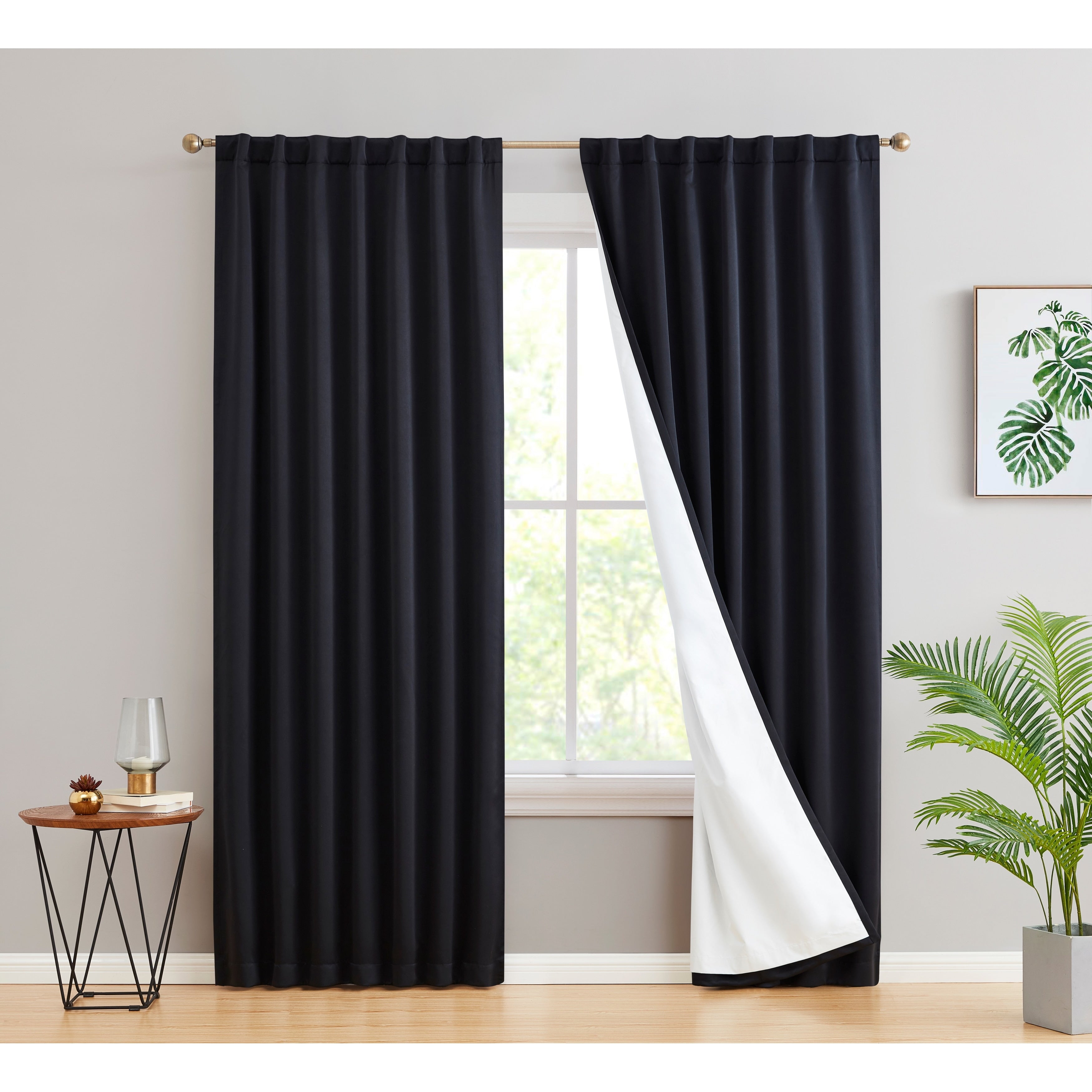 HLC.me Hamilton 100% Complete Blackout Lined Heavy Thermal Insulated Window Curtain Rod Pocket Back Tab Panels, 2 Panels