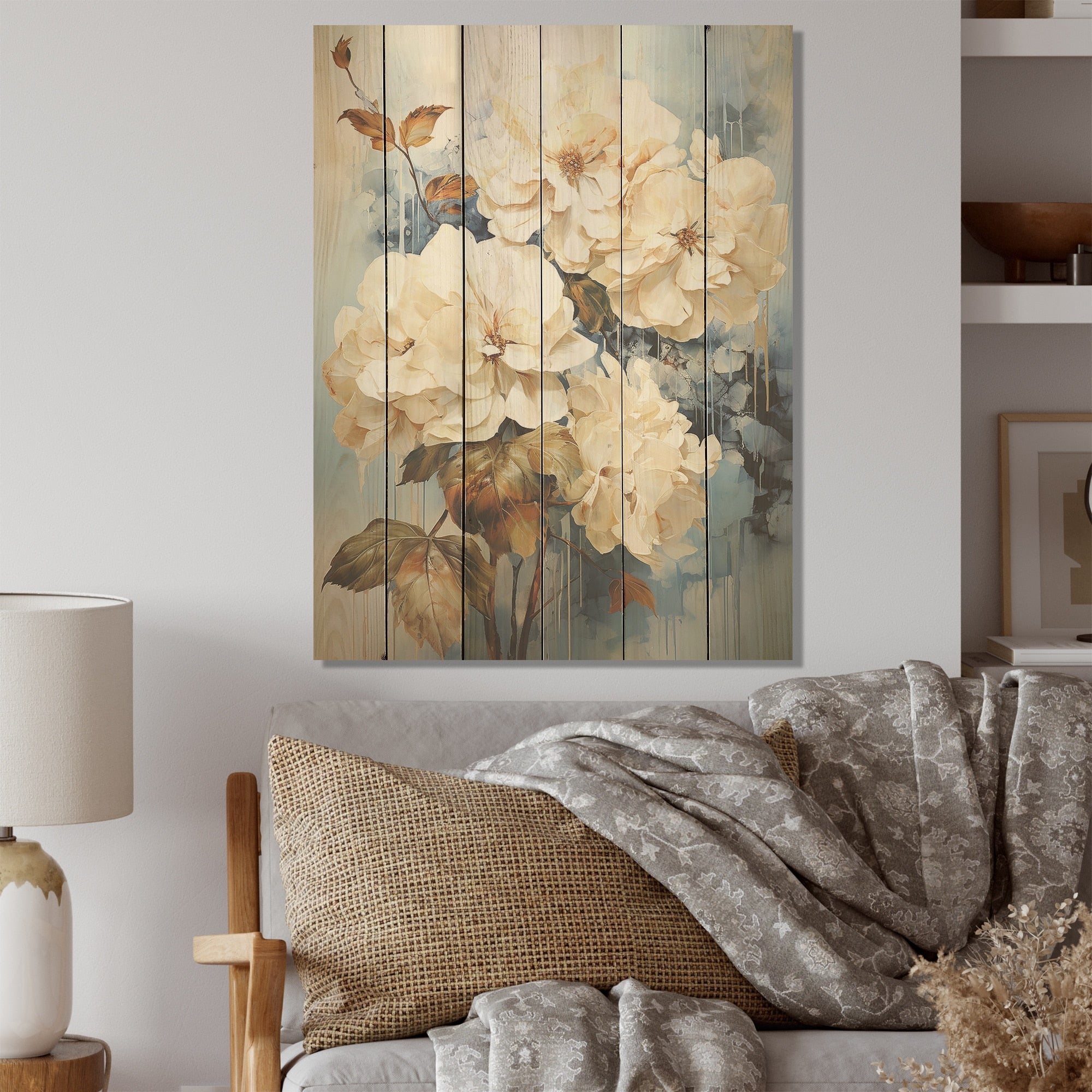 Designart Minimal Beige Hydrangea Grace Hydrangea Wood Wall Decor Traditional Beige Wood Panel On Natural Pine Wood