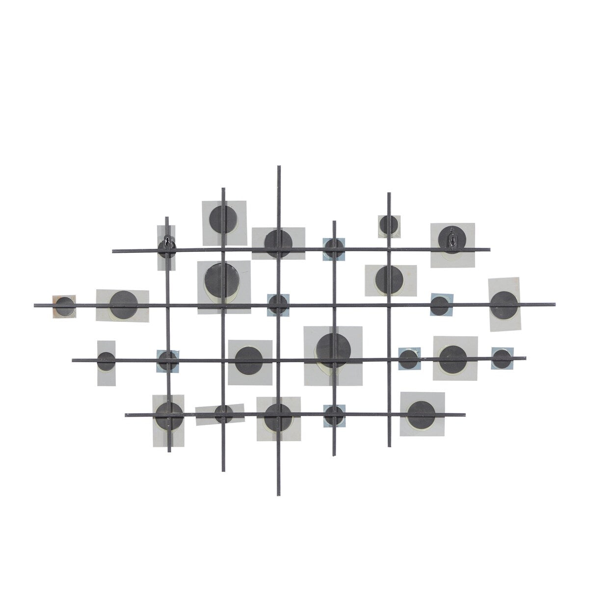 Metal Geometric Home Wall Decor with Square Mirrored Accents - Black - Roche River Decor