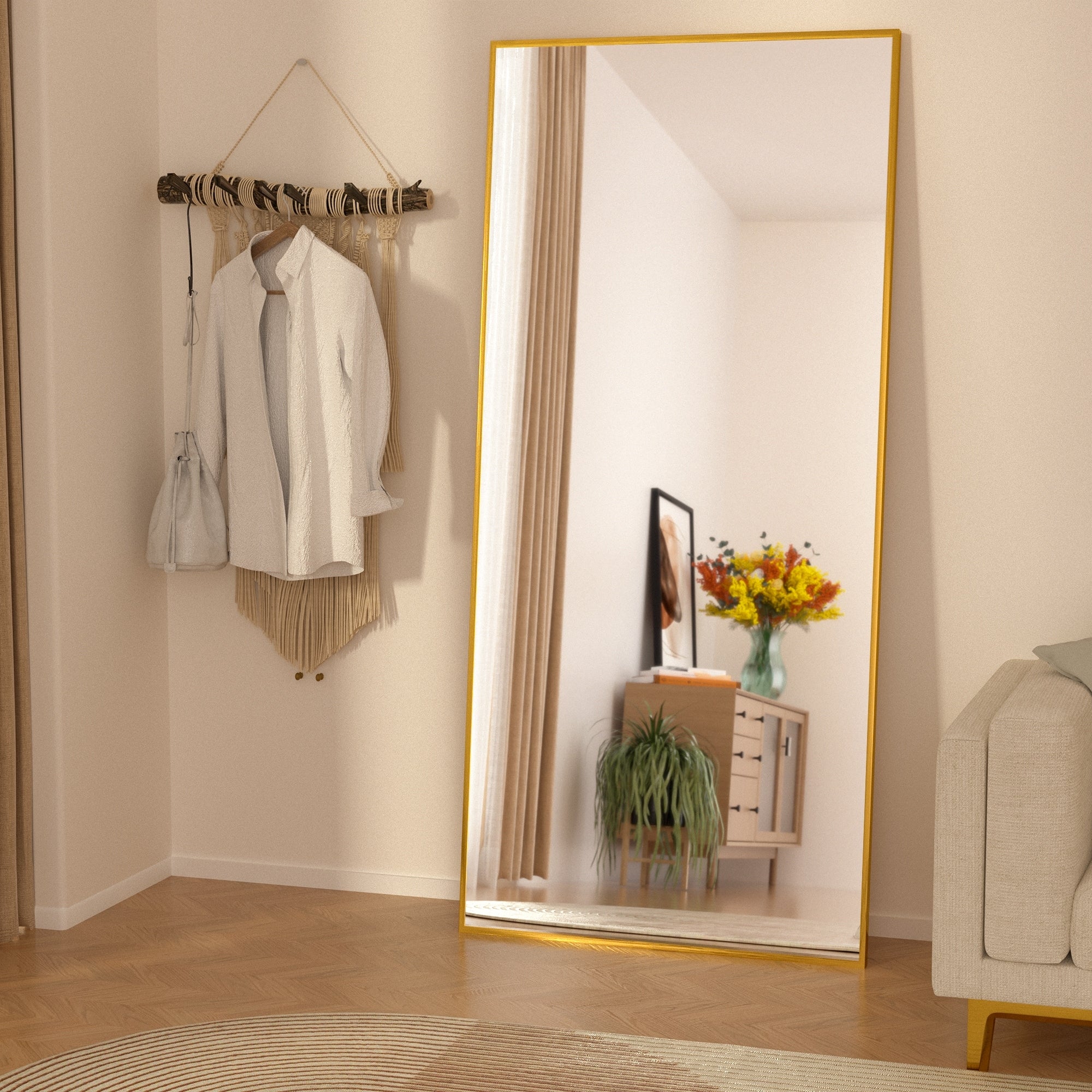 Rectangle Full Length Mirror,Floor Mirror with Stand,Hanging/Leaning