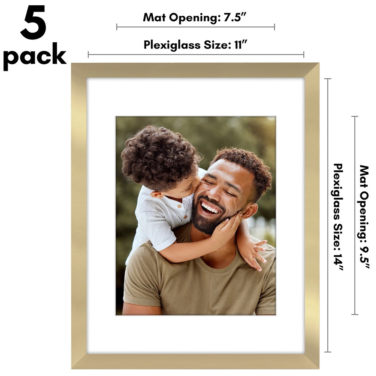 Americanflat 5 Pack of Picture Frames with Mat - Plexiglass Cover