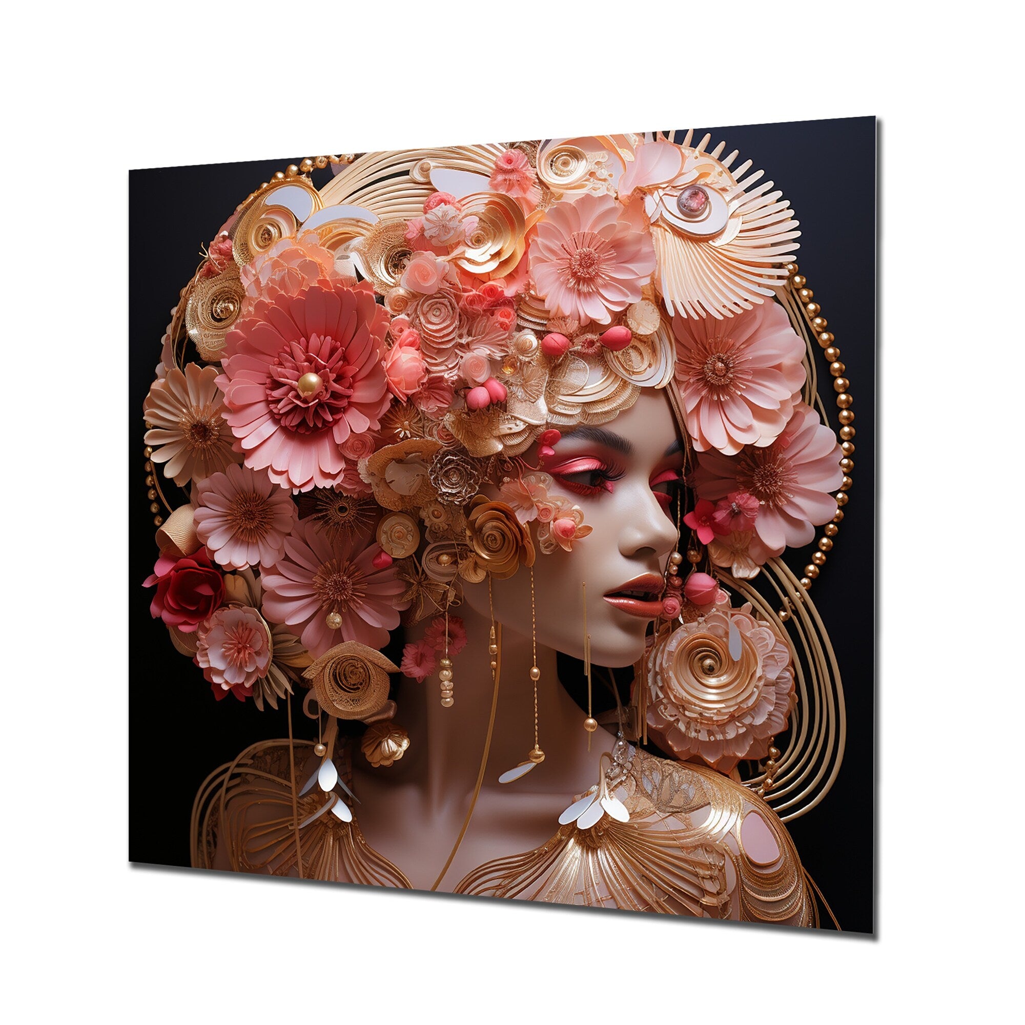 Designart Pink And Gold Glamorous Woman Melodies II Fashion Woman Metal Wall Art Pink Wall Décor Glam Metal Art Work