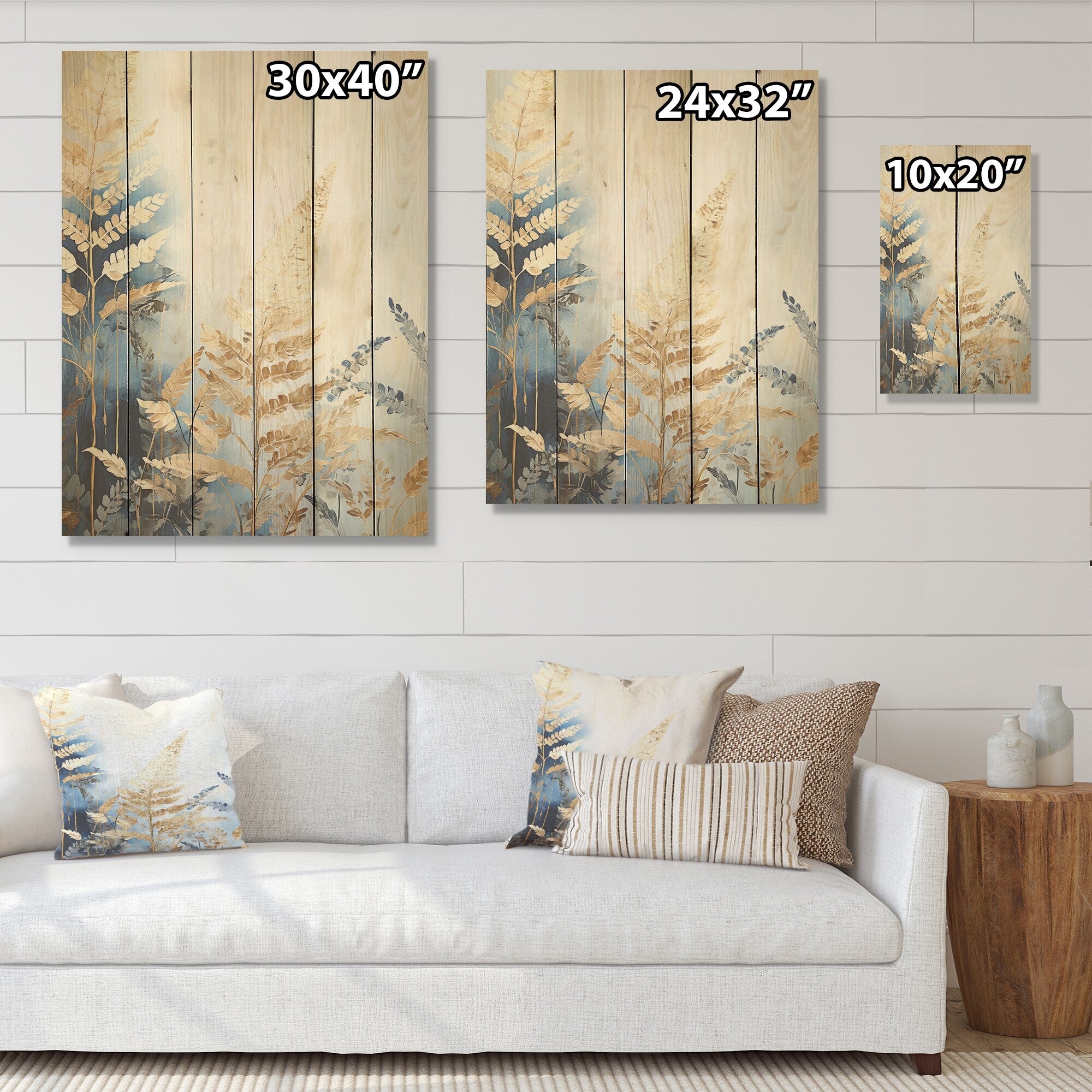 Designart Golden Ferns Silent Gracefulness I Ferns Wood Wall Decor - Modern Beige Wood Panel On Natural Pine Wood