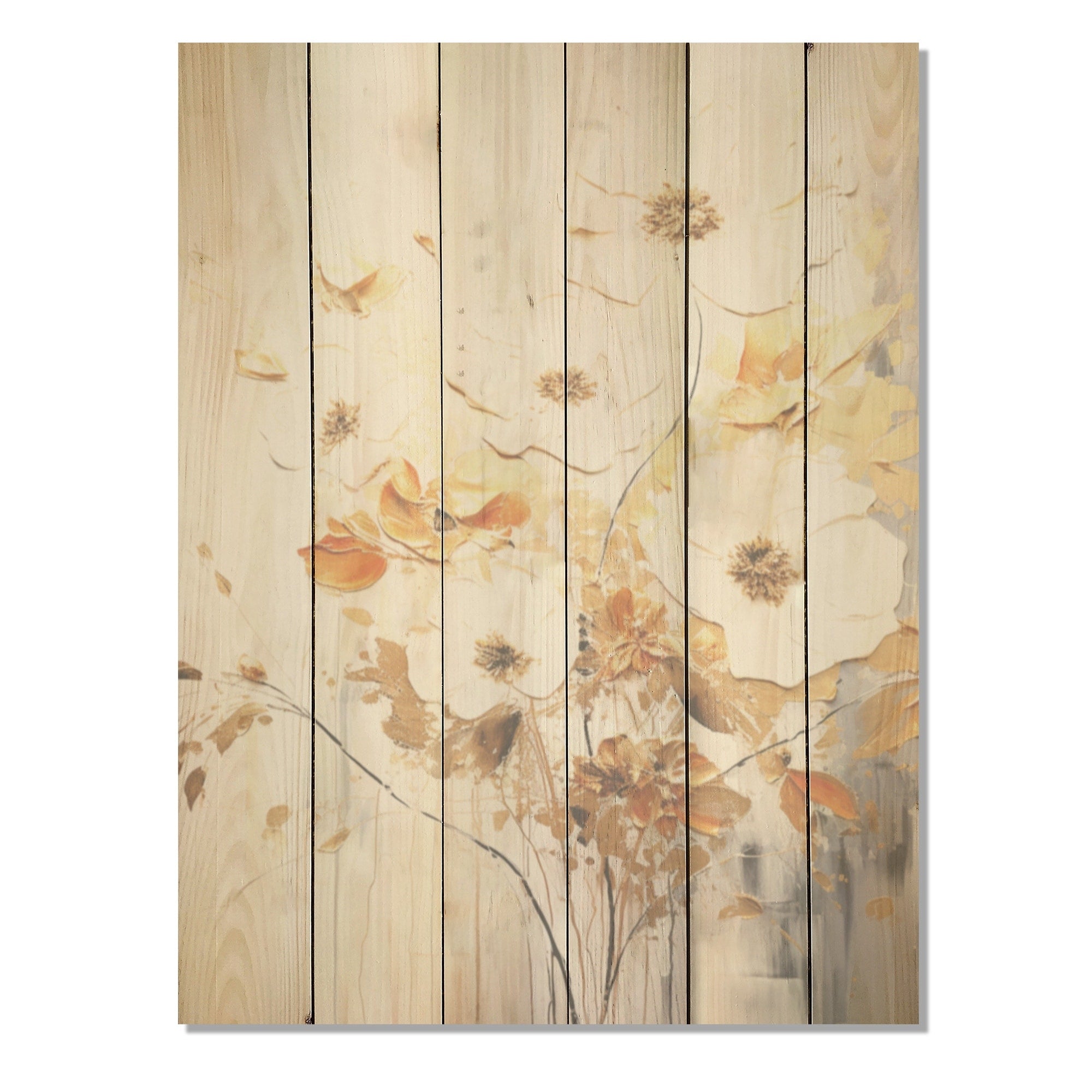 Designart Beige And Blue Seasonal Flowers Collage Seasonal Flowers Wall Art Beige Wood Panel On Natural Pine Wood