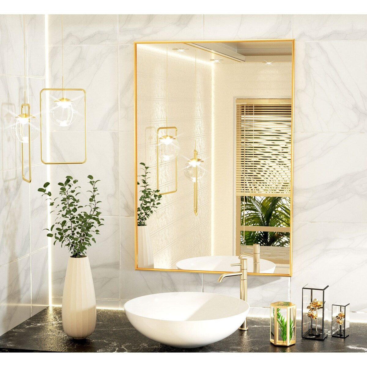 Classic Rectangle Bathroom Wall Mirror with Metal Frame