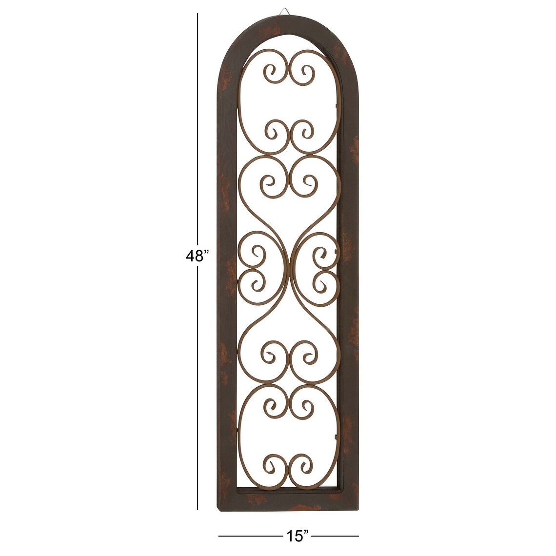 Wood Scroll Arched Window Inspired Home Wall Decor with Metal Scrollwork Relief - Brown - Roche River Decor