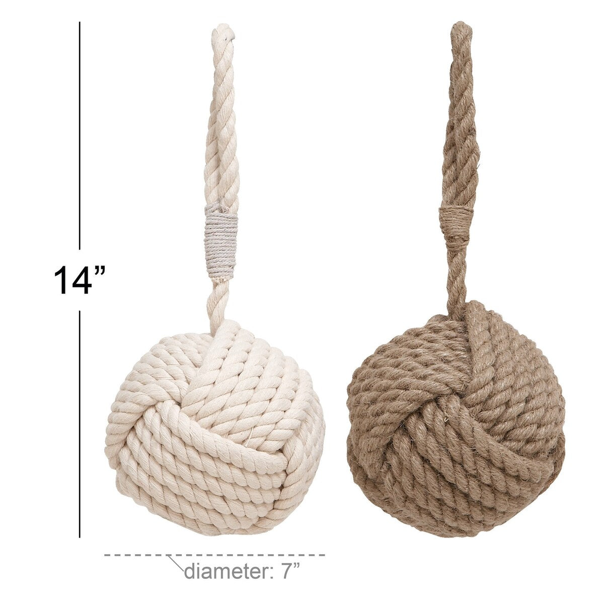 Jute Rope Knot Decorative Sculpture with Hanging Loop - Set of 2 Multi Colored - Roche River Decor