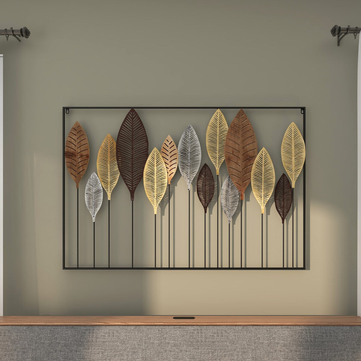 Metal Leaf Tall Cut-Out Home Wall Decor with Intricate Laser Cut Designs - Multi Colored - Roche River Decor