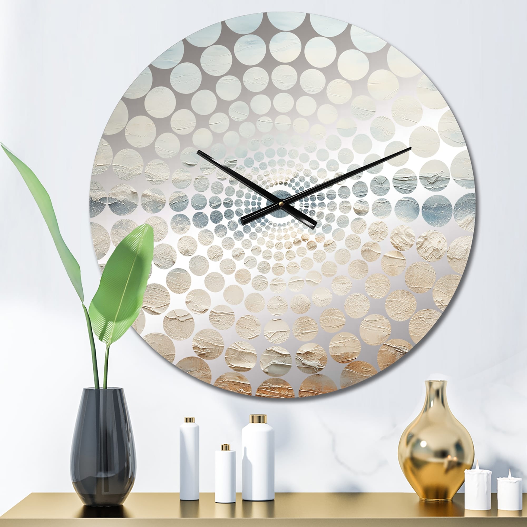 Designart Modern Coastal Beige And Grey River Beige Coastal Ocean Oversized Wall Clocks For Bedroom