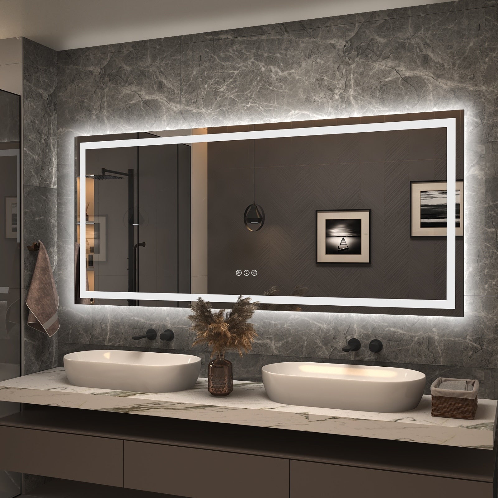 Apmir Full Size Frameless Front and Back LED Lighted Bathroom Vanity Mirror Anti-Fog in Tempered Glass & ETL