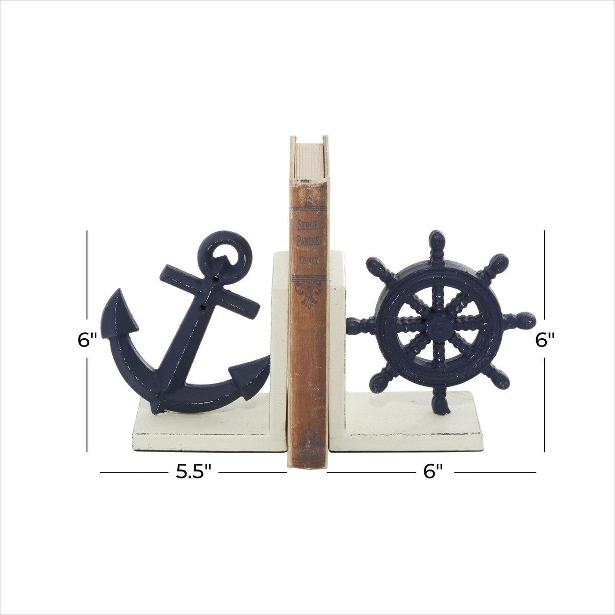 Metal Anchor and Ship Wheel Decorative Bookends - Set of 2 Blue - Roche River Decor