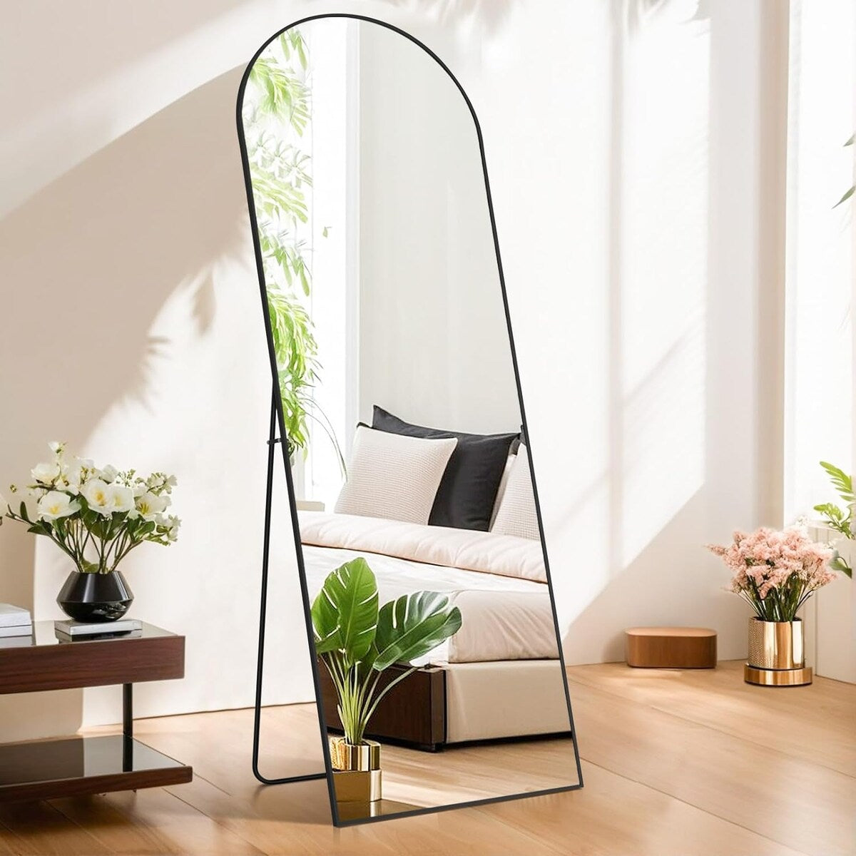 Full Length Mirror with Stand, Floor Mirror with Aluminum Alloy Frame for Bedroom, Standing Full Body Mirror for Wall, Cloakroom